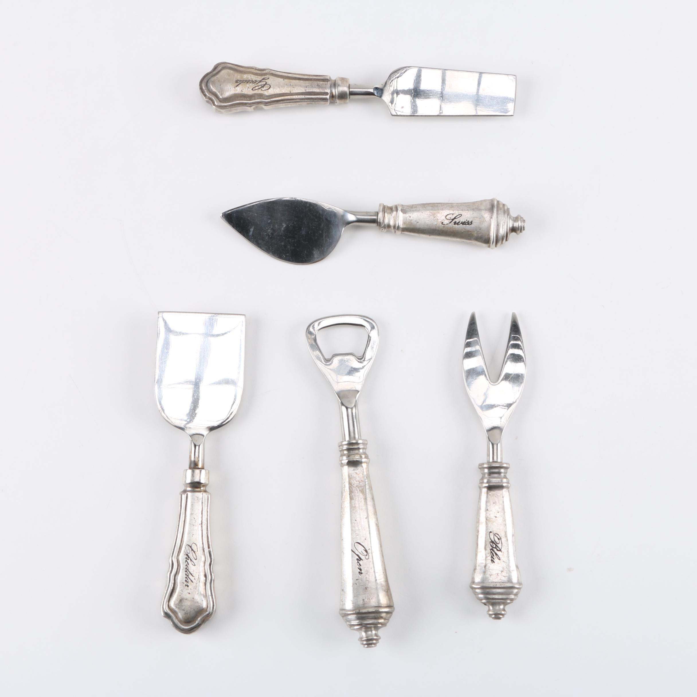 Vintage Silver Plated Cheese Serving Set and Opener