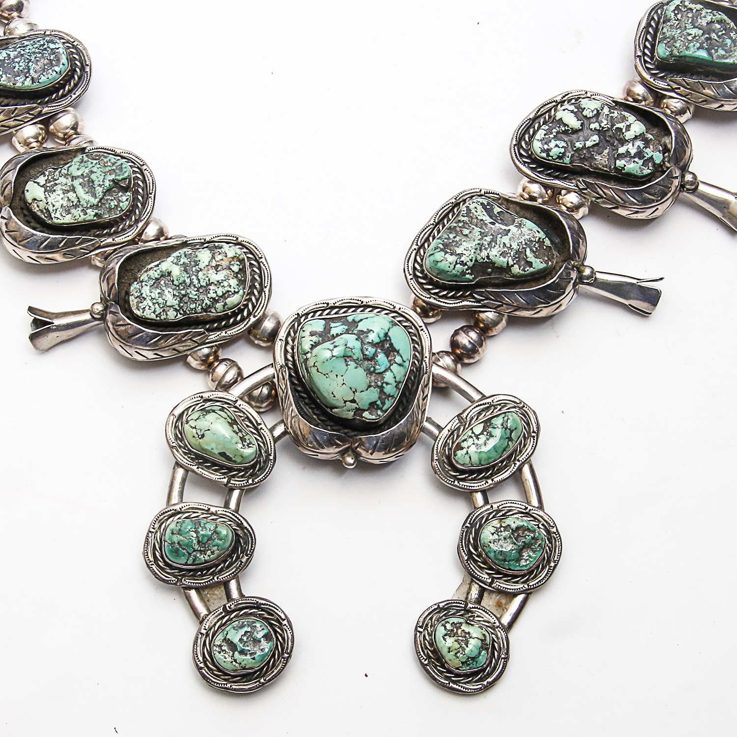 Signed J.W. Native American Style Squash Blossom Necklace