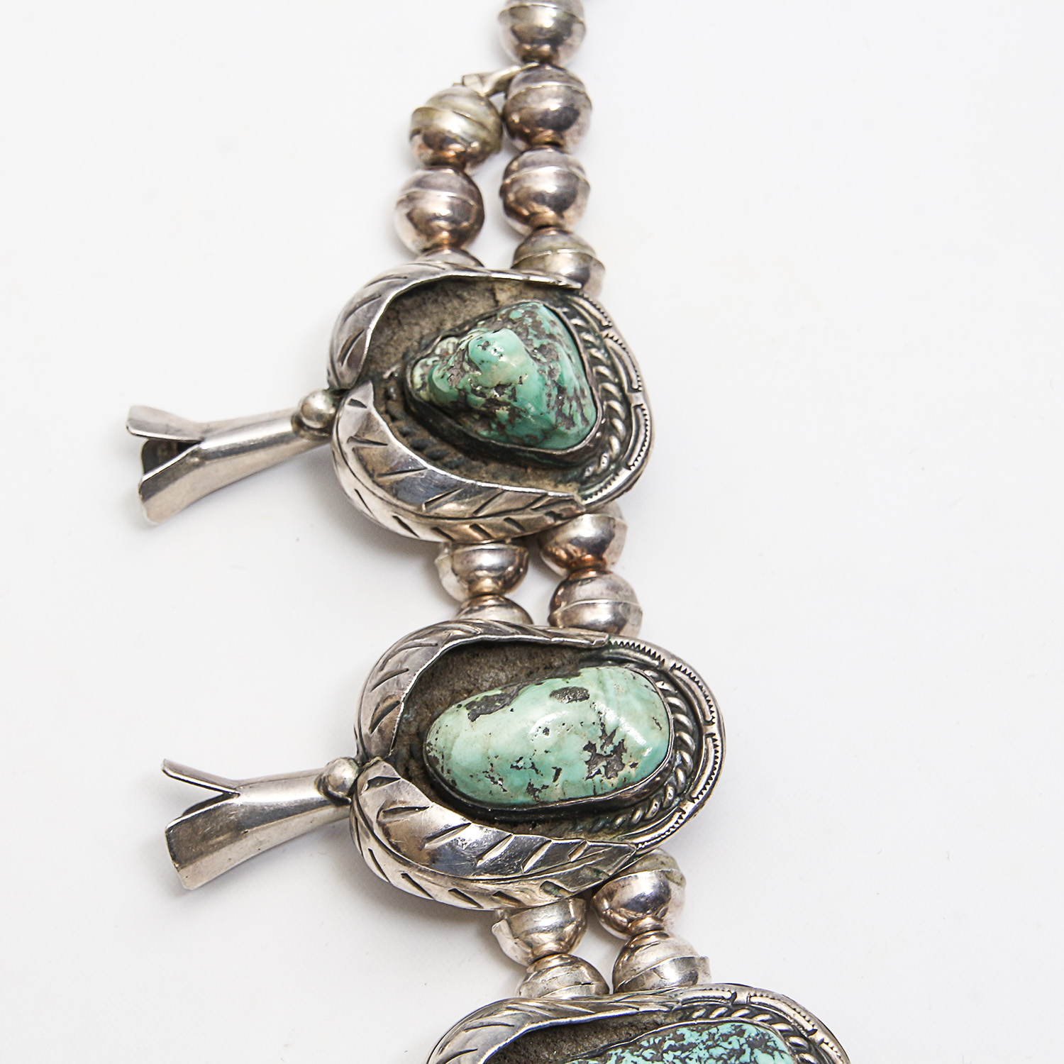 Signed J.W. Native American Style Squash Blossom Necklace