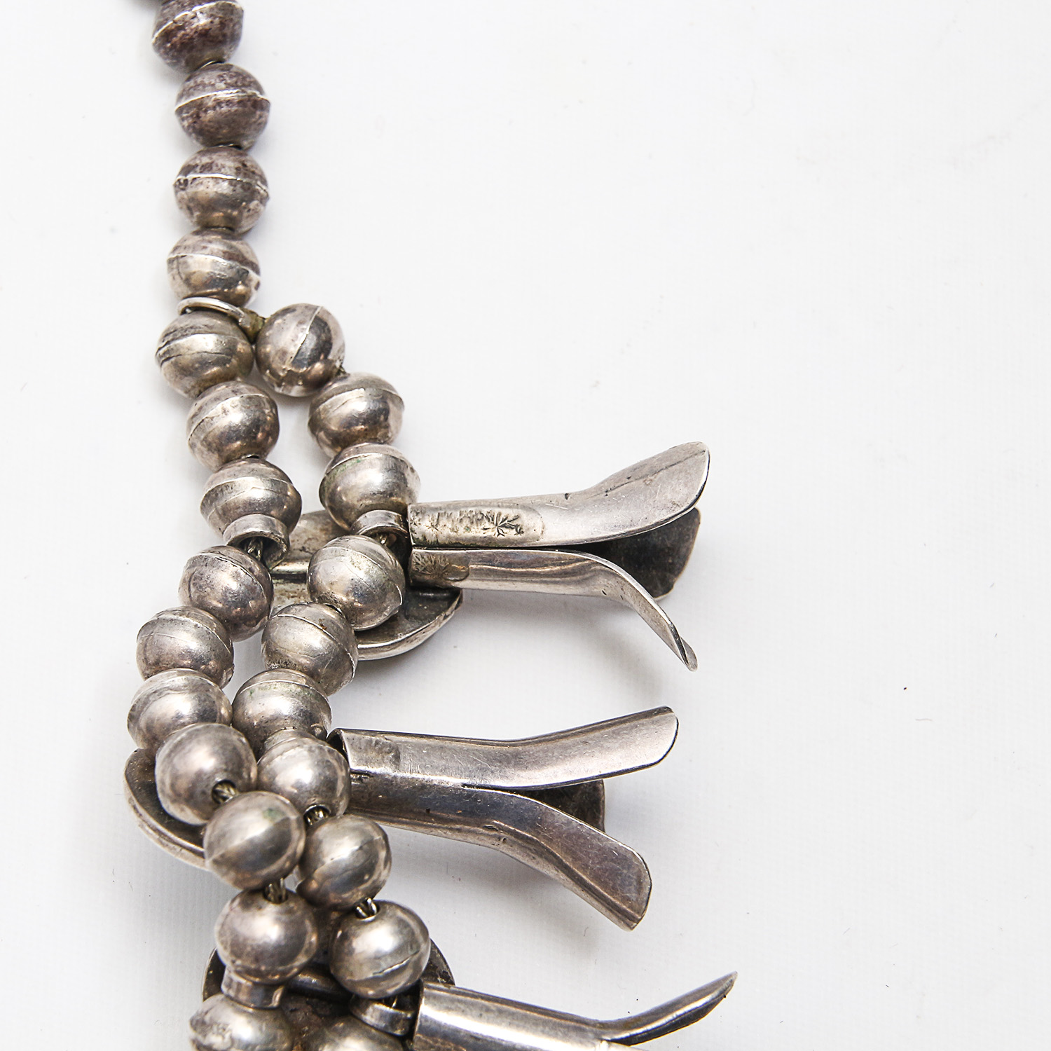 Navajo Style Sterling Silver Turquoise Squash Blossom Necklace