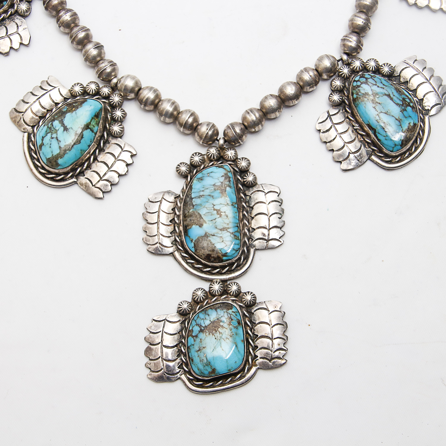 Vintage Native American Style Sterling Silver Turquoise Necklace