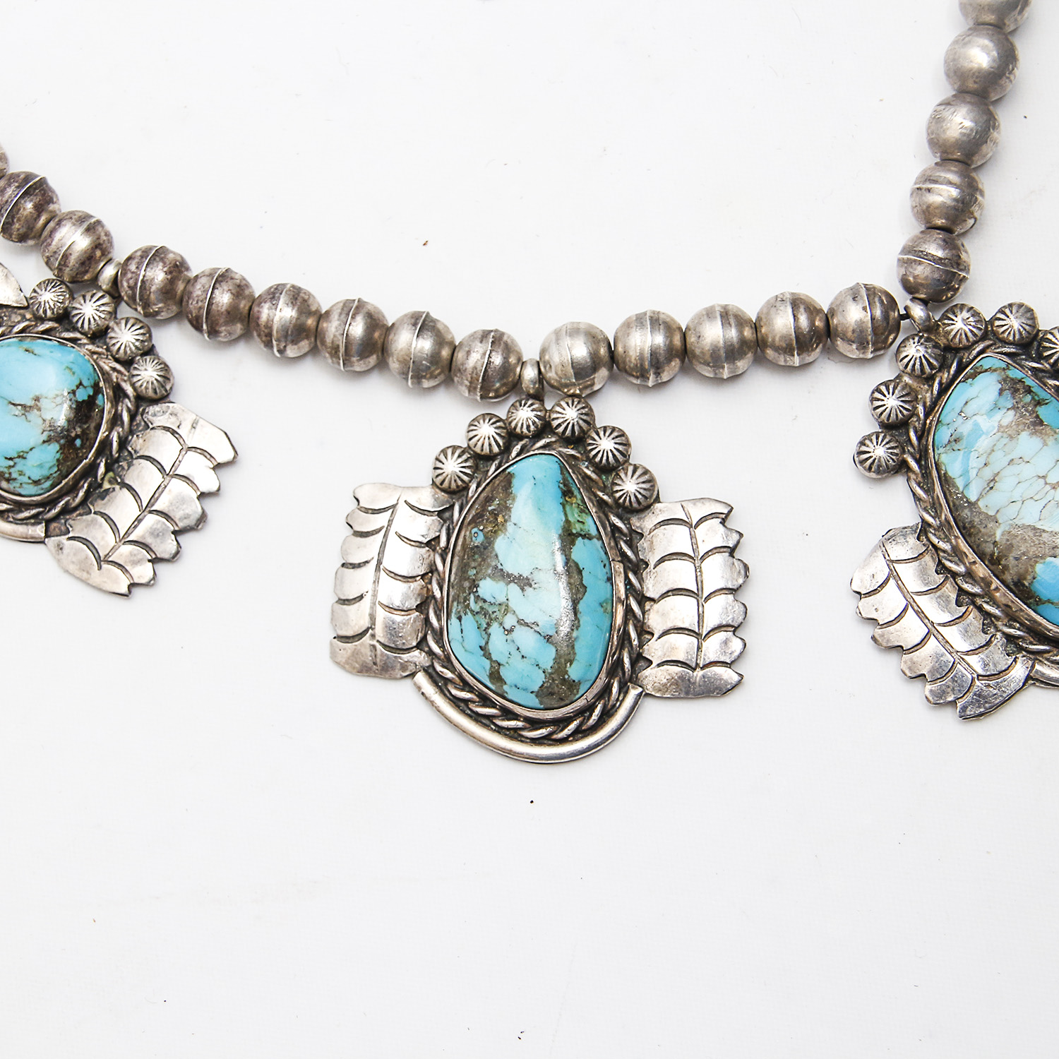 Vintage Native American Style Sterling Silver Turquoise Necklace