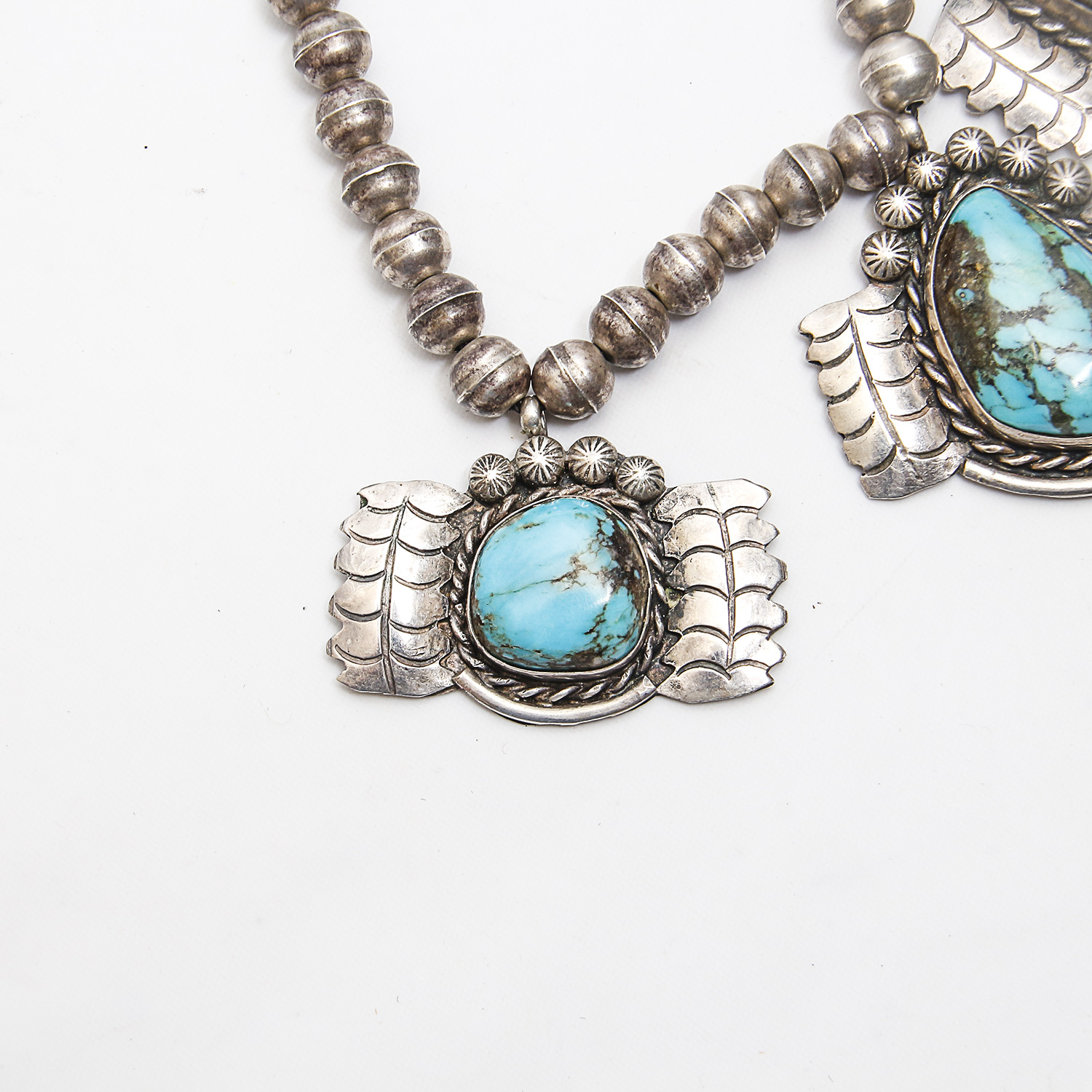 Vintage Native American Style Sterling Silver Turquoise Necklace