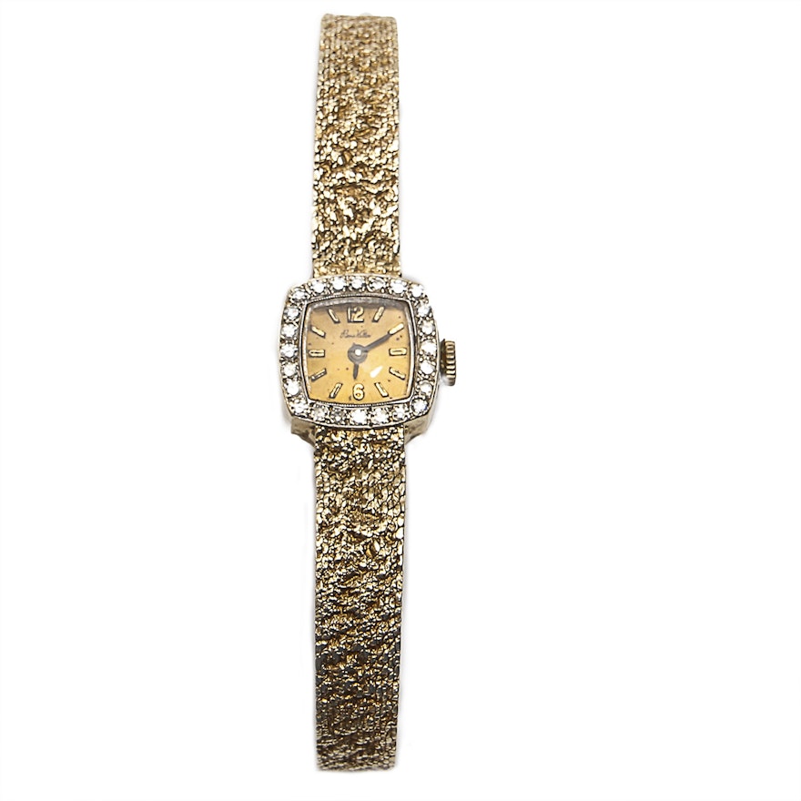 Vintage Pierre Vallee 14K Gold Diamond Pave Watch