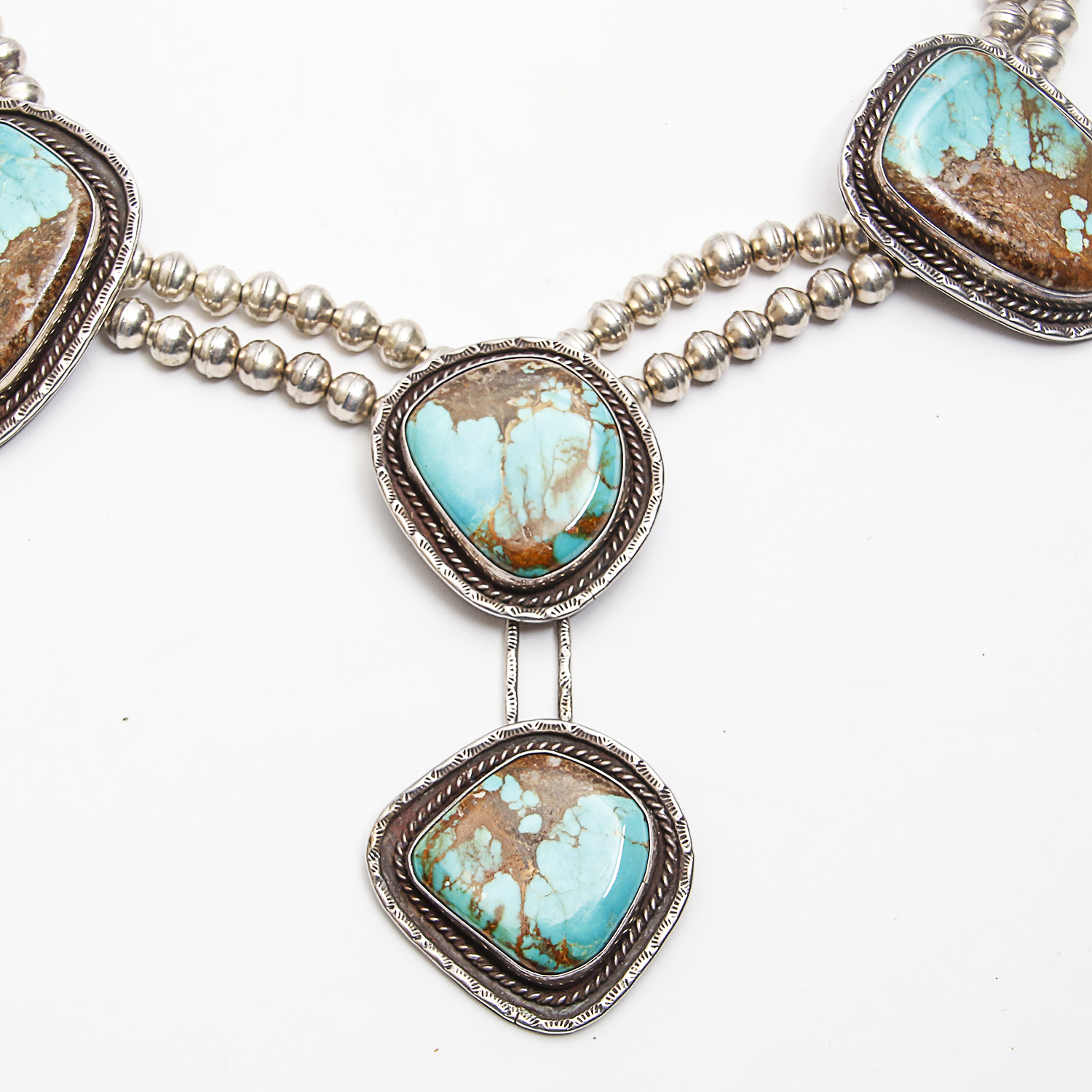 Native American Style Turquoise Sterling Silver Station Necklace