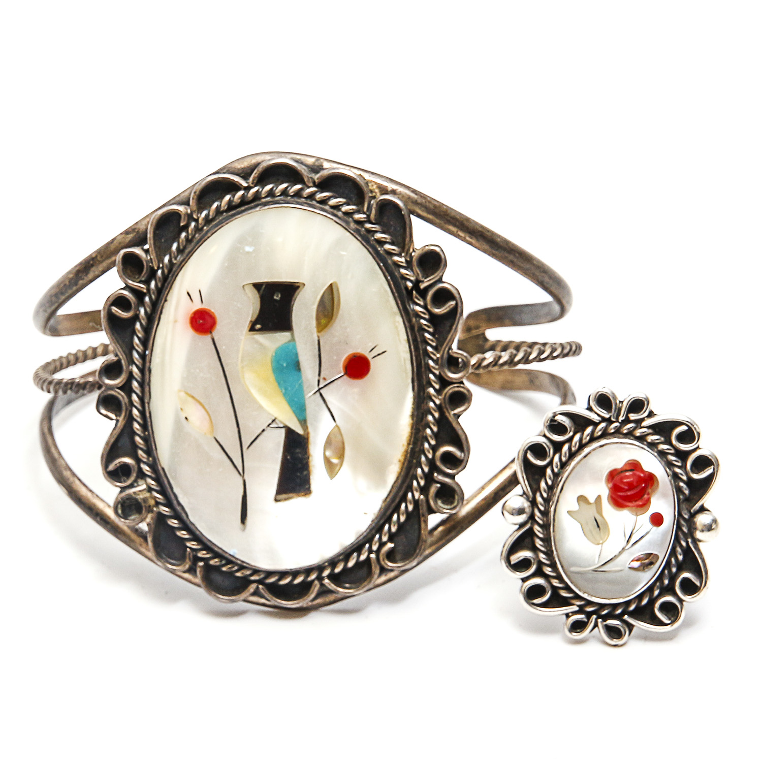 Sterling Mother of Pearl Bracelet and Ring