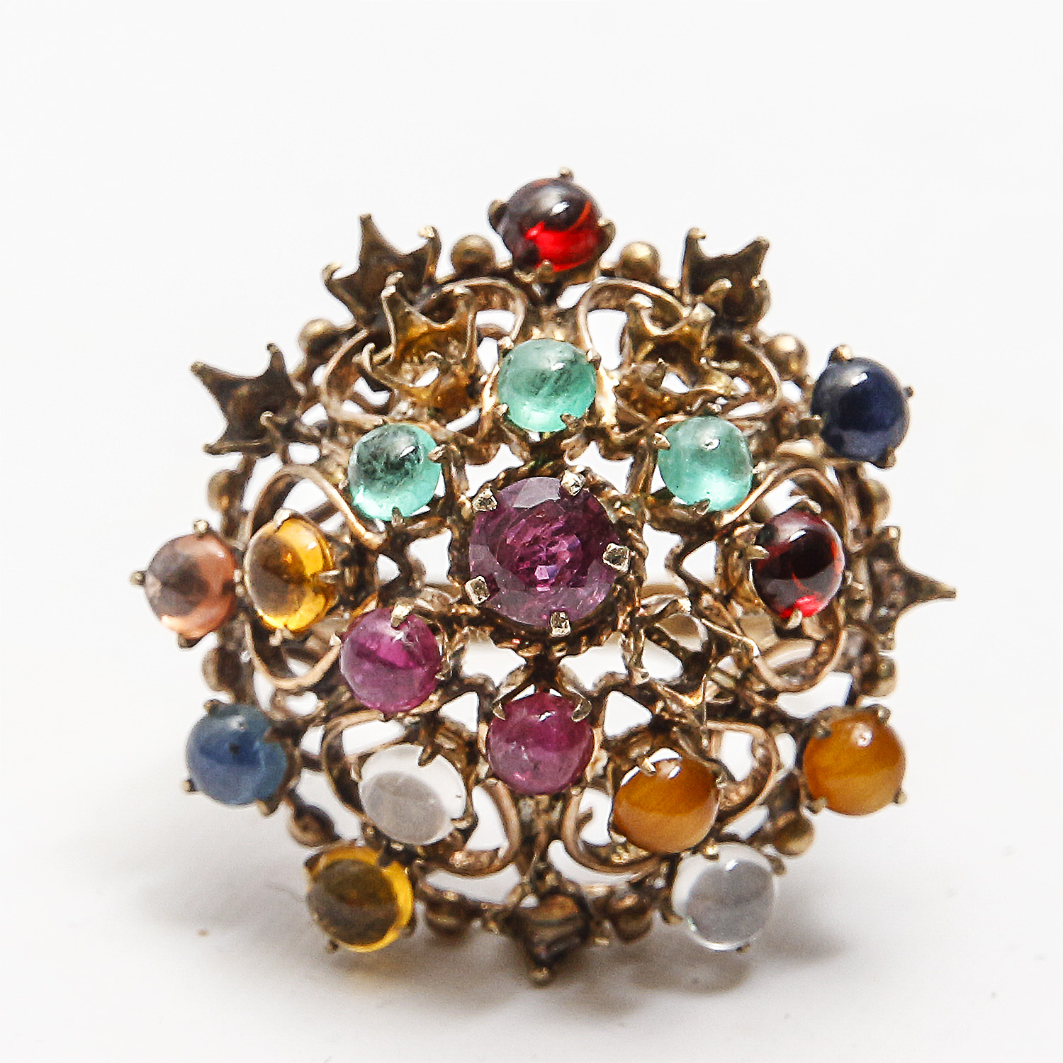 14K Gold and Gemstone Filigree Ring