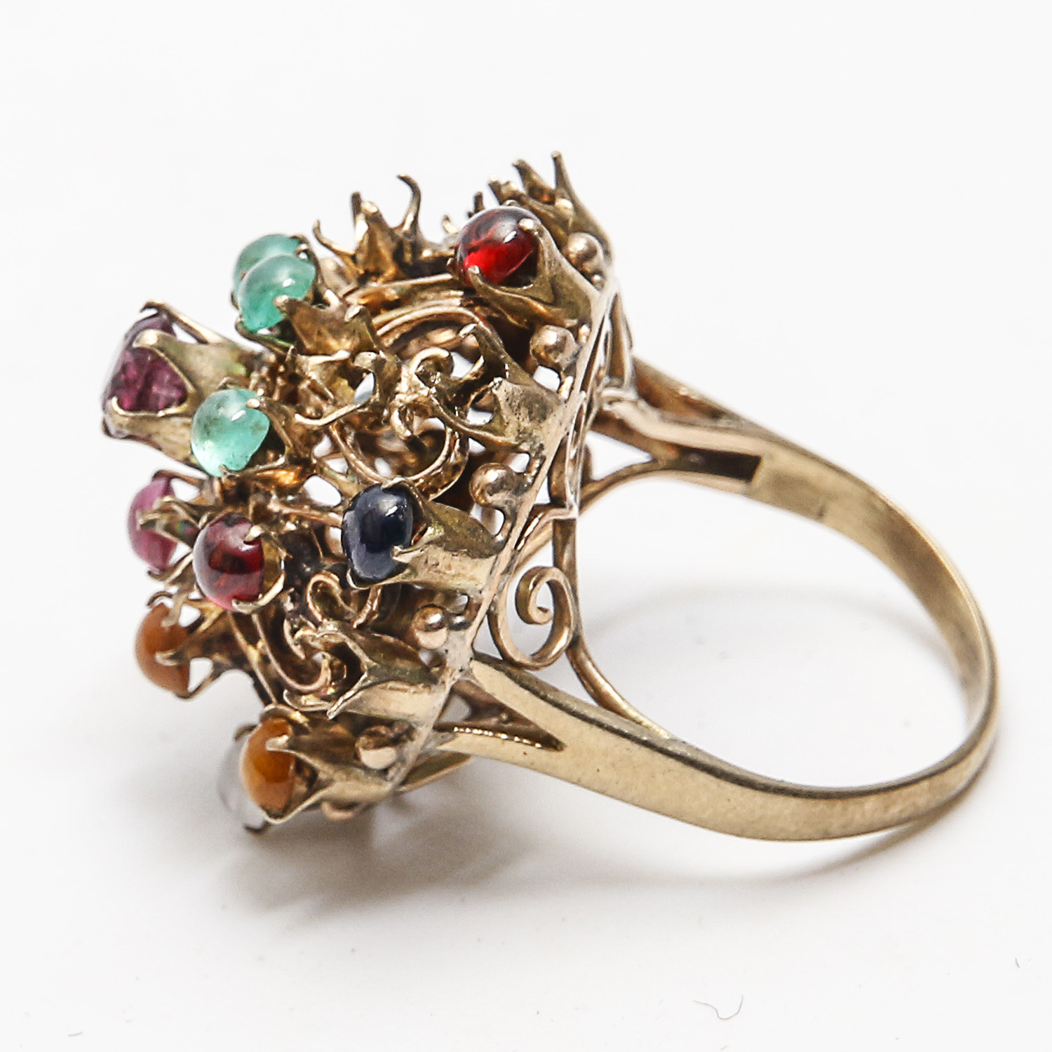 14K Gold and Gemstone Filigree Ring