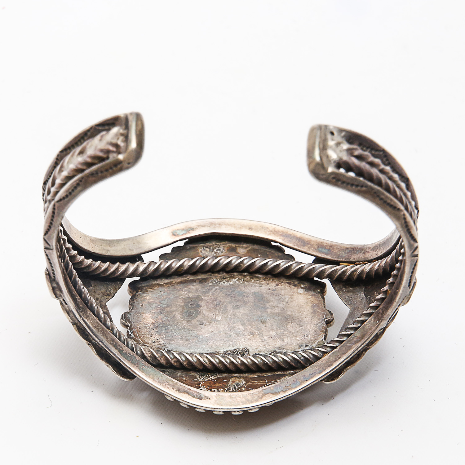 Native American Style Sterling Cuff Bracelet with Large Landscape Agate Cabochon