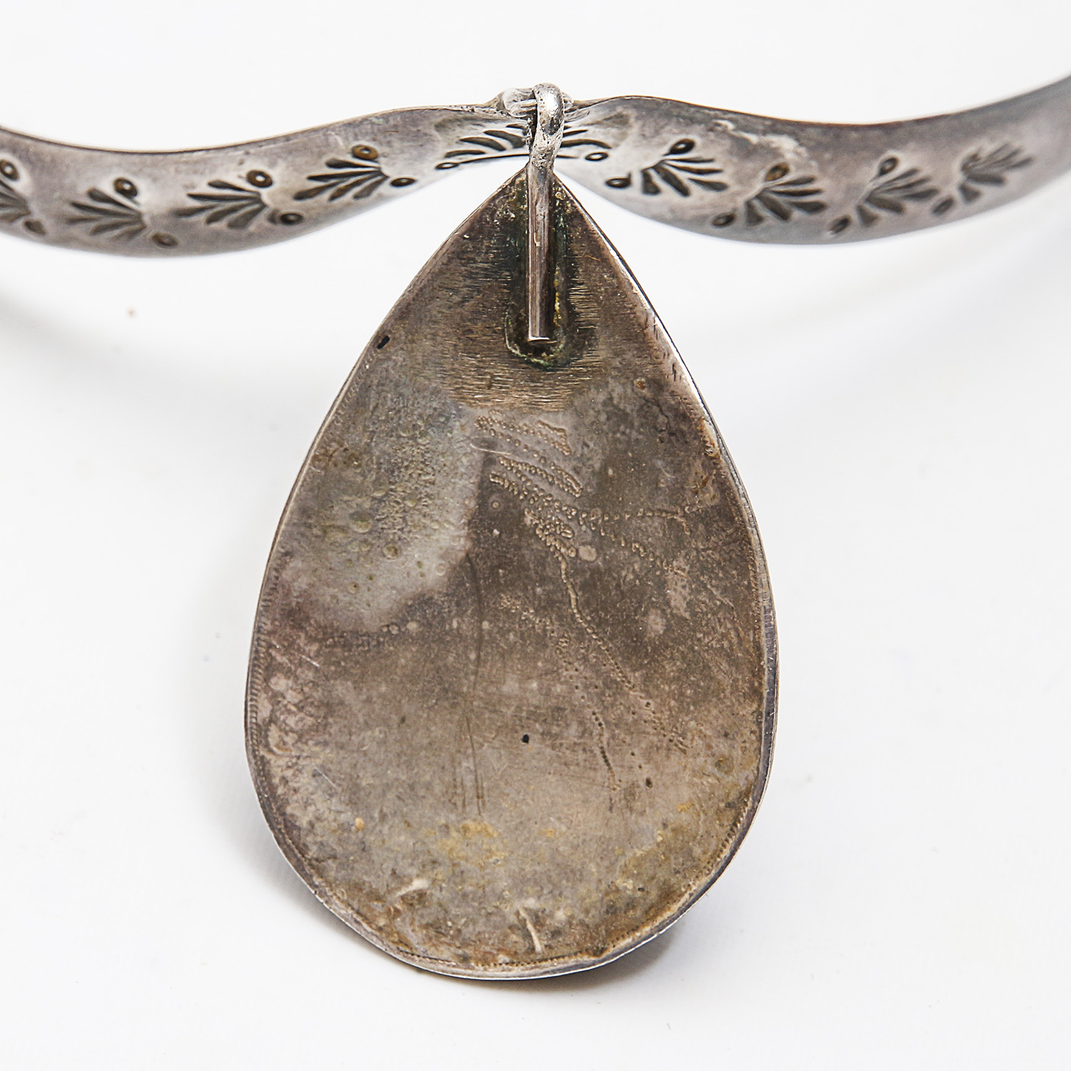 Navajo Style Sterling Silver Turquoise Drop Pendant Necklace