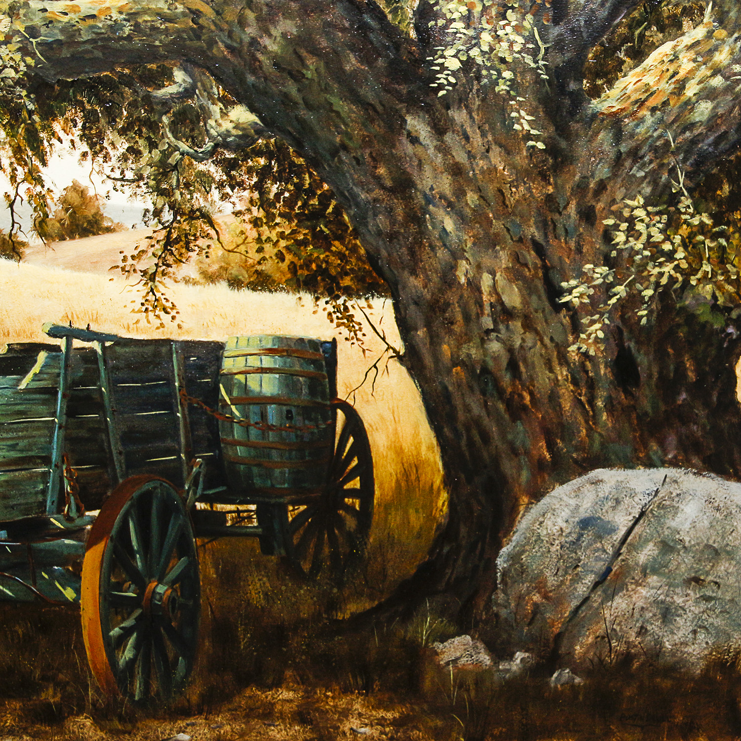Austin Deuel Oil on Canvas of Wagon in a Field