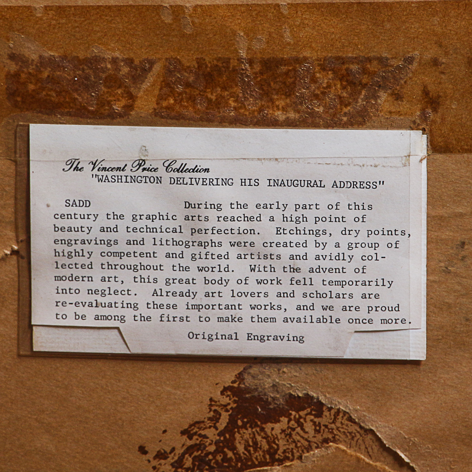 Engraving "Washington Delivering His Inaugural Address"