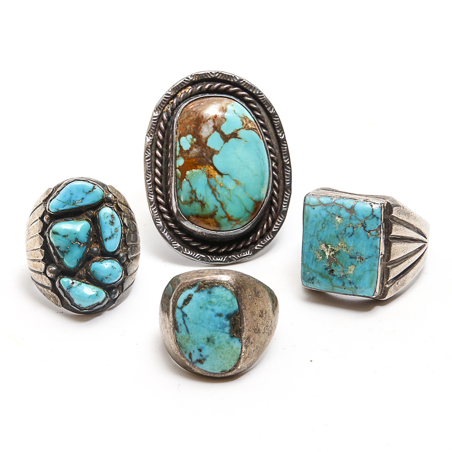 Assorted Native American Style Sterling Silver Turquoise Rins