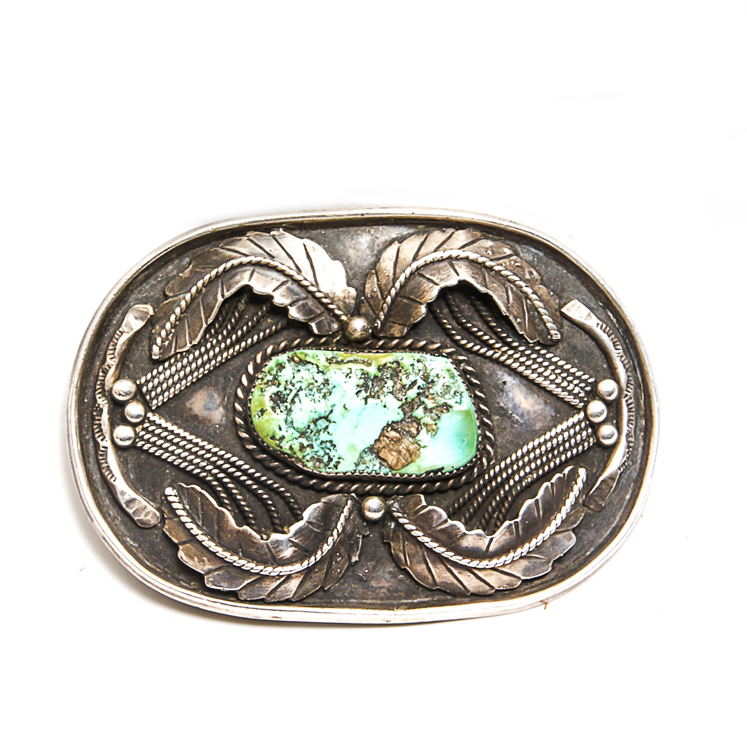 Johnson Gluerro Sterling Silver Appliqué Turquoise Belt Buckle
