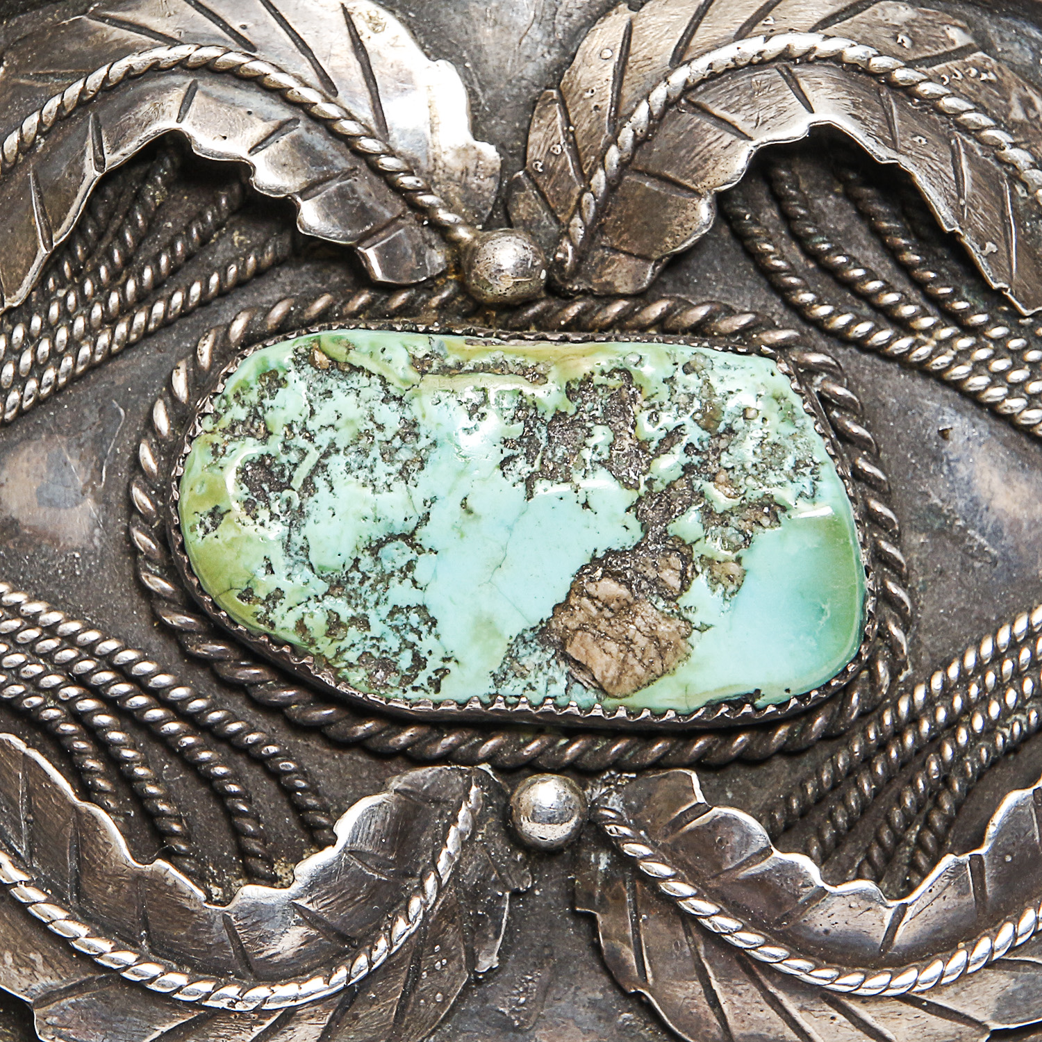 Johnson Gluerro Sterling Silver Appliqué Turquoise Belt Buckle