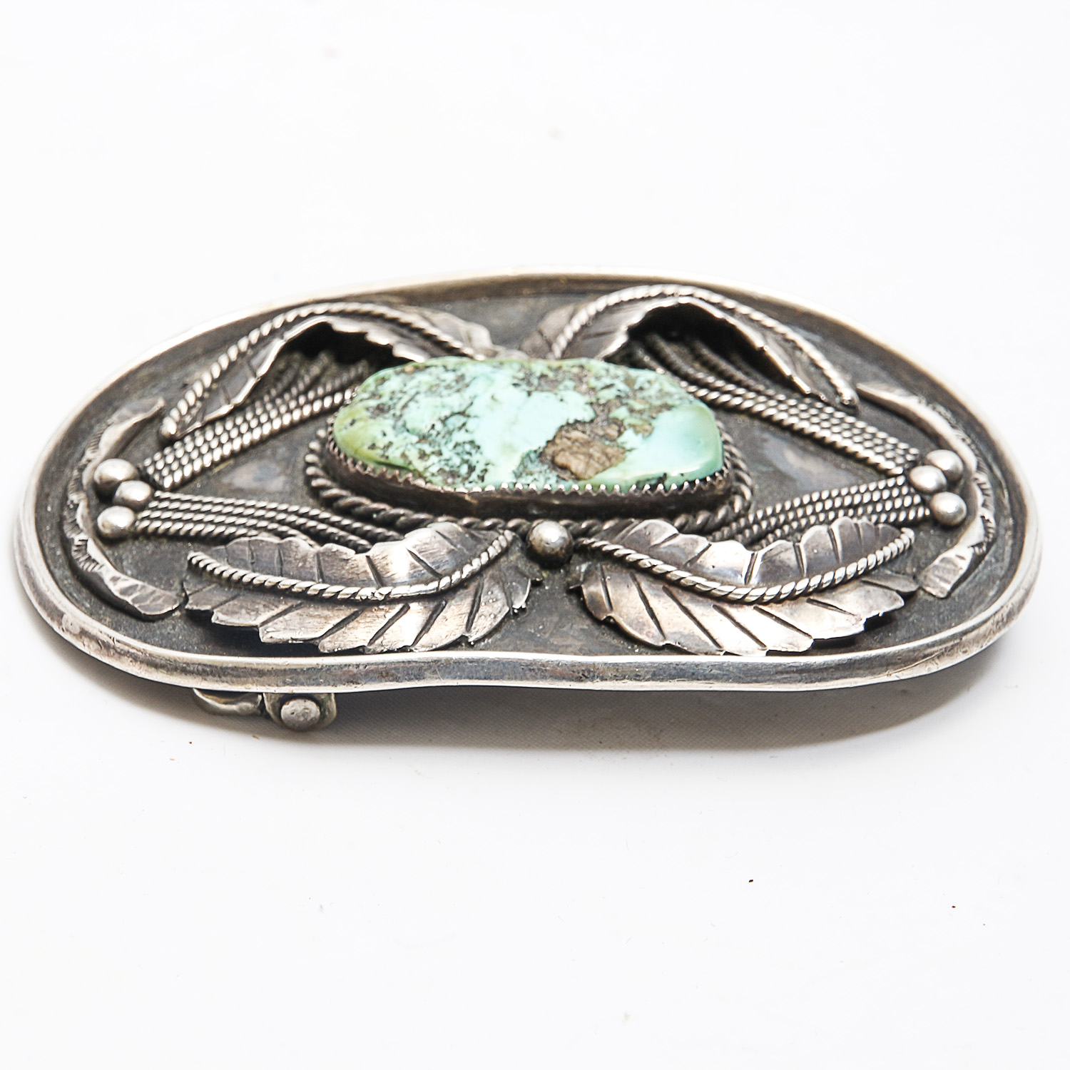 Johnson Gluerro Sterling Silver Appliqué Turquoise Belt Buckle