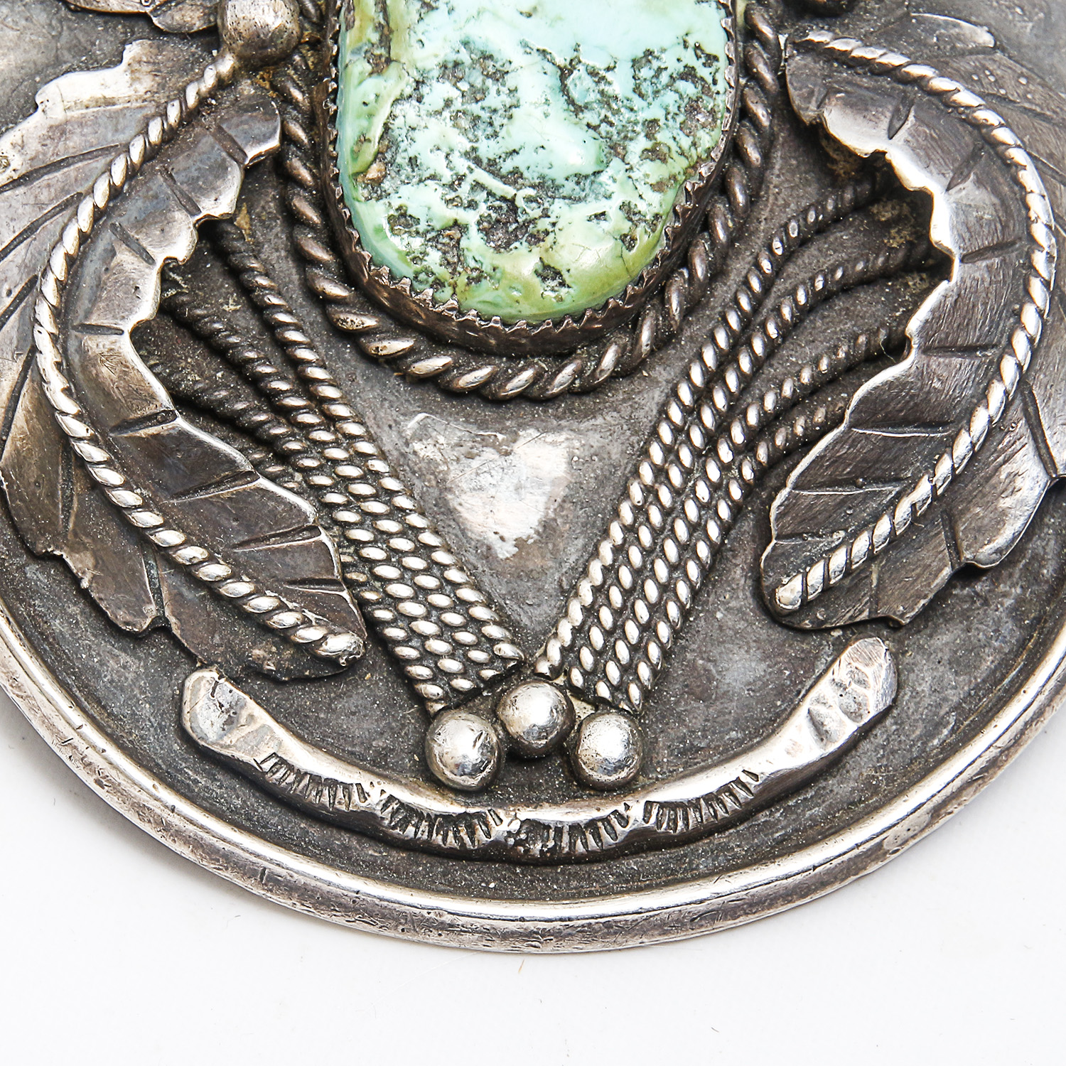 Johnson Gluerro Sterling Silver Appliqué Turquoise Belt Buckle