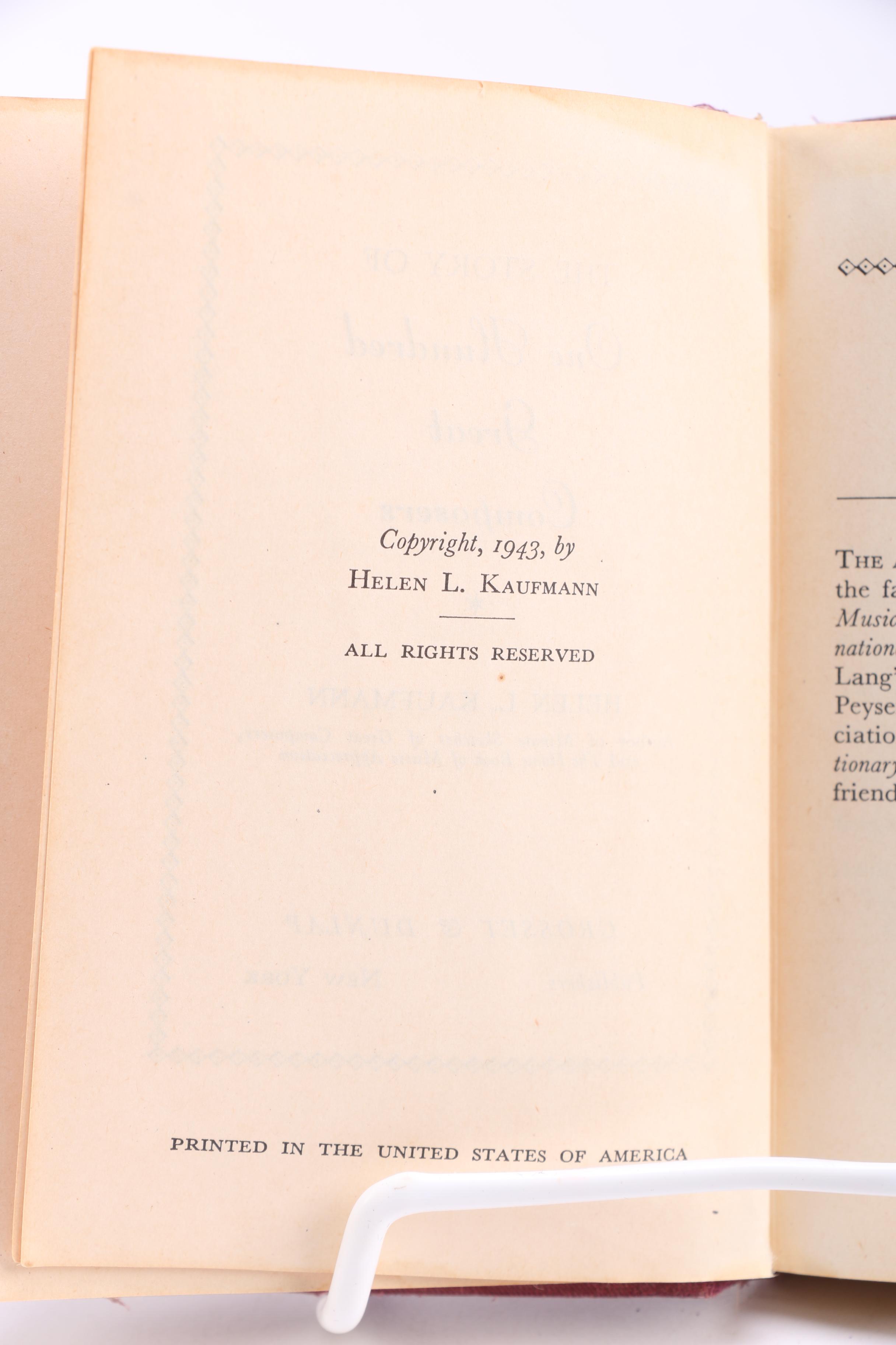 Music Books including "The Story of One Hundred Symphonic Favorites" by Paul Grabbe