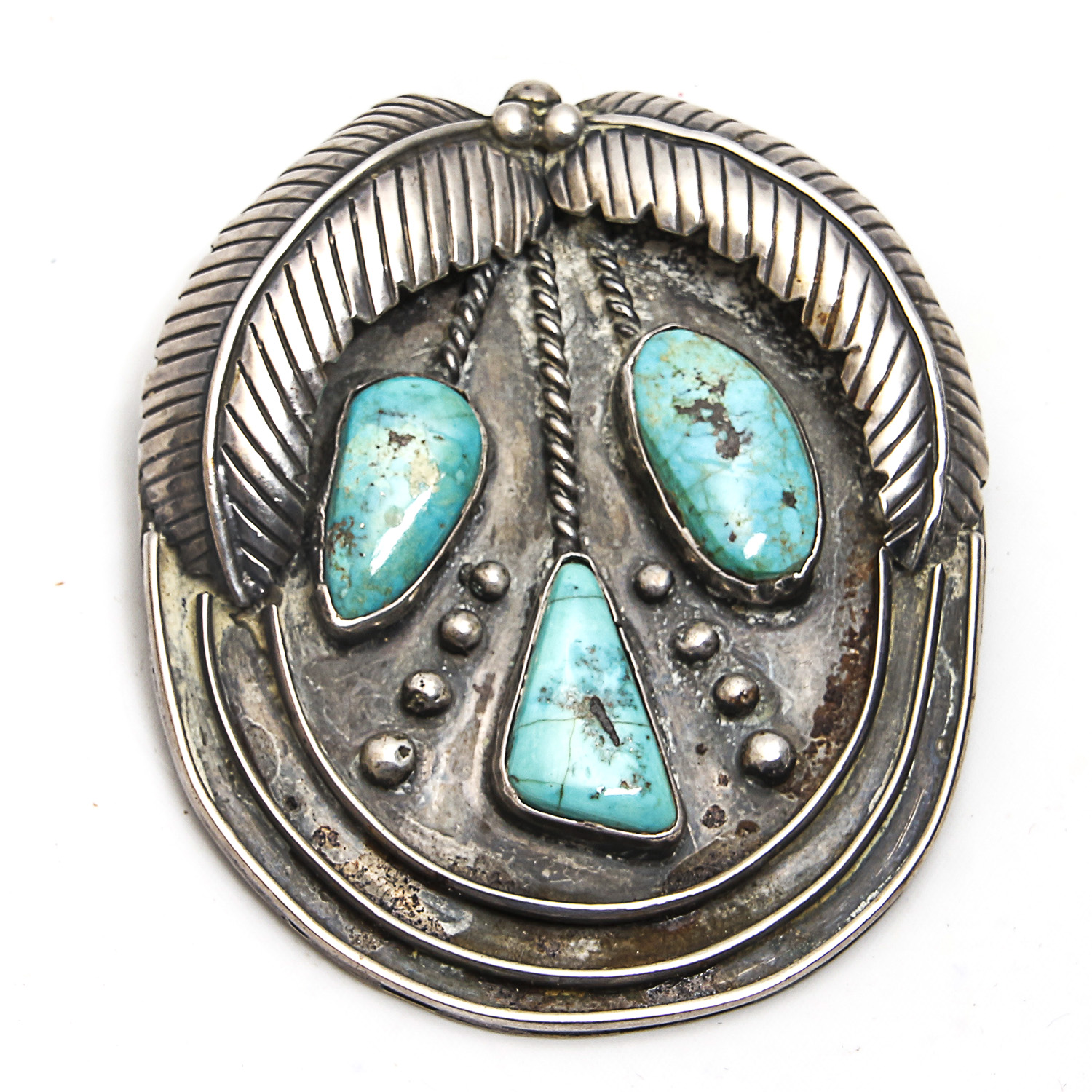 Large Vintage Sterling Silver and Turquoise Pendant