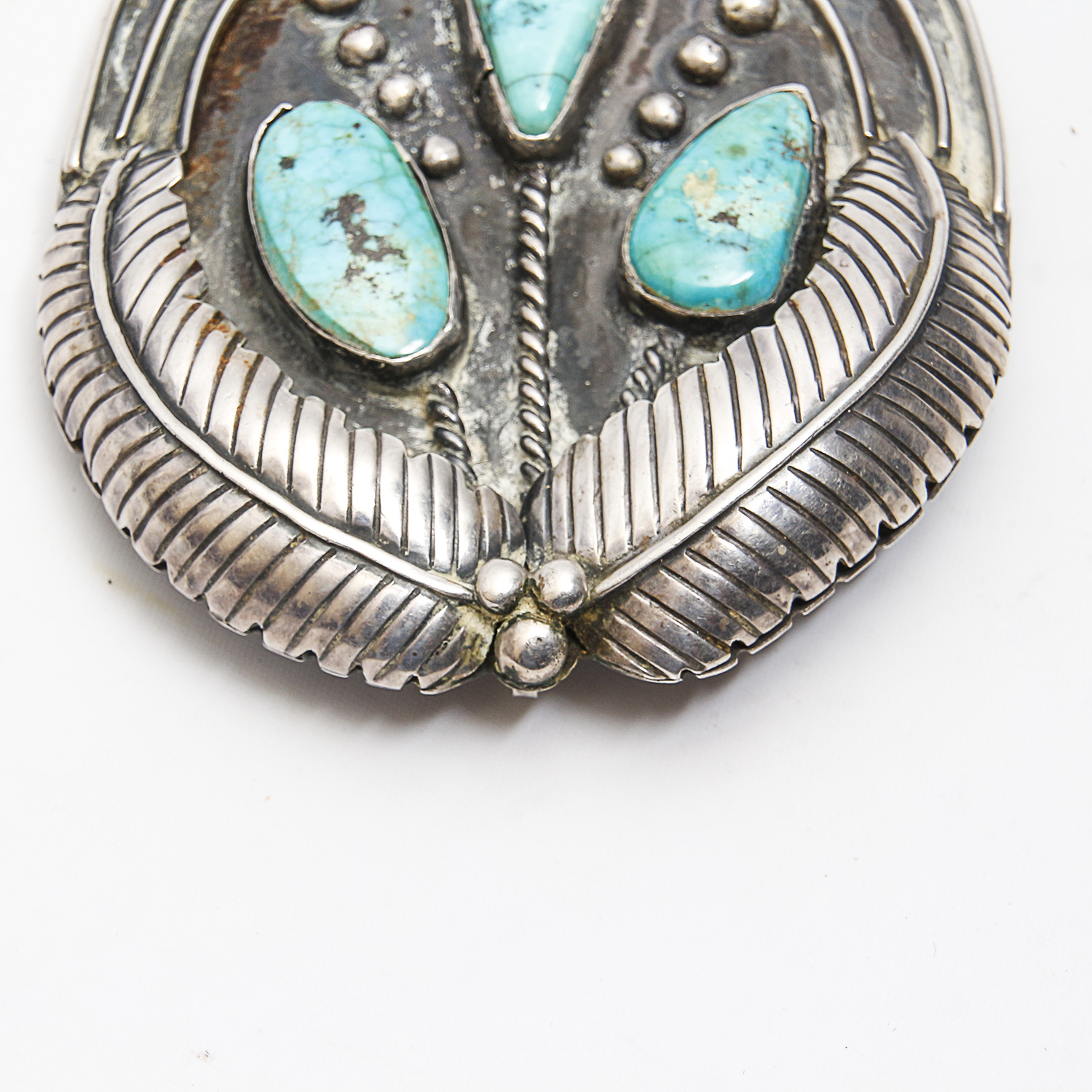 Large Vintage Sterling Silver and Turquoise Pendant