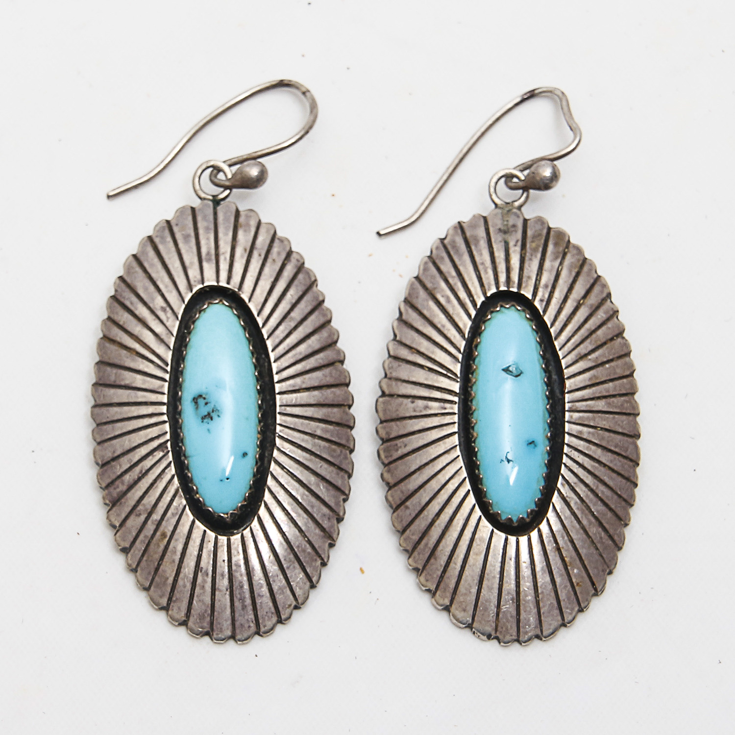 Sterling Silver Shadowbox and George and Grace Nakai 800 Silver Storyteller Earrings With Faux Turquoise