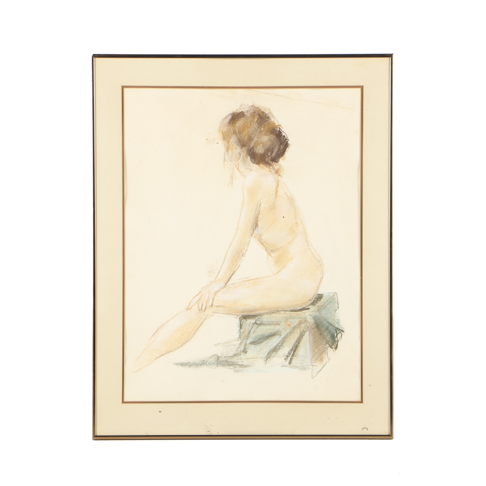 Pastel Drawing on Paper of Female Nude