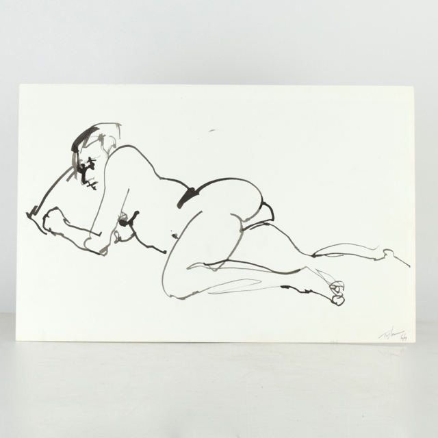 Original Tuska Ink Drawing on Paper of a Female Figure