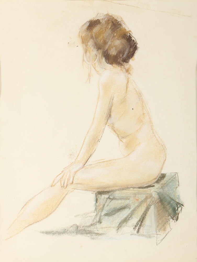 Pastel Drawing on Paper of Female Nude