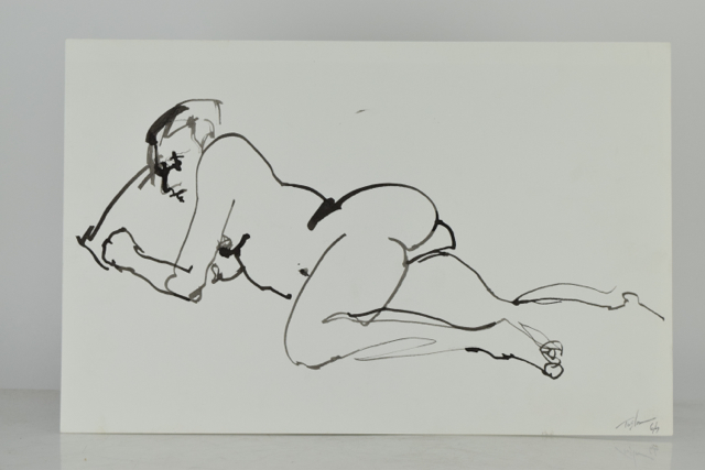 Original Tuska Ink Drawing on Paper of a Female Figure