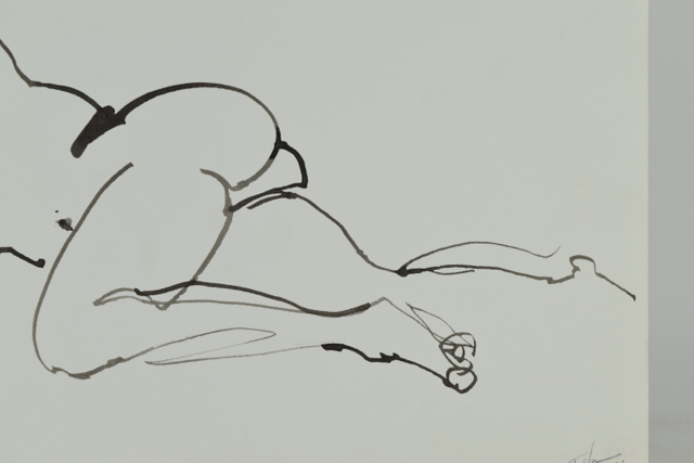 Original Tuska Ink Drawing on Paper of a Female Figure
