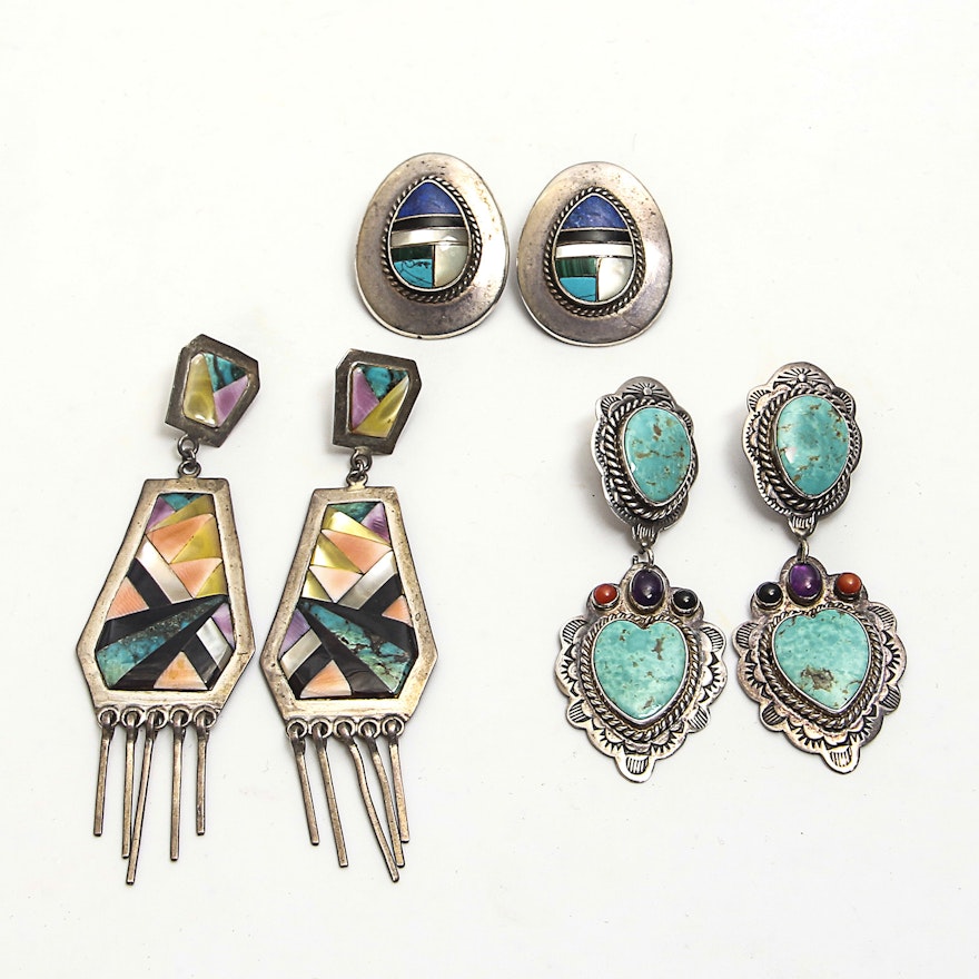 Southwestern Style Sterling Silver Gemstone Earrings Featuring Ransom Cooyate