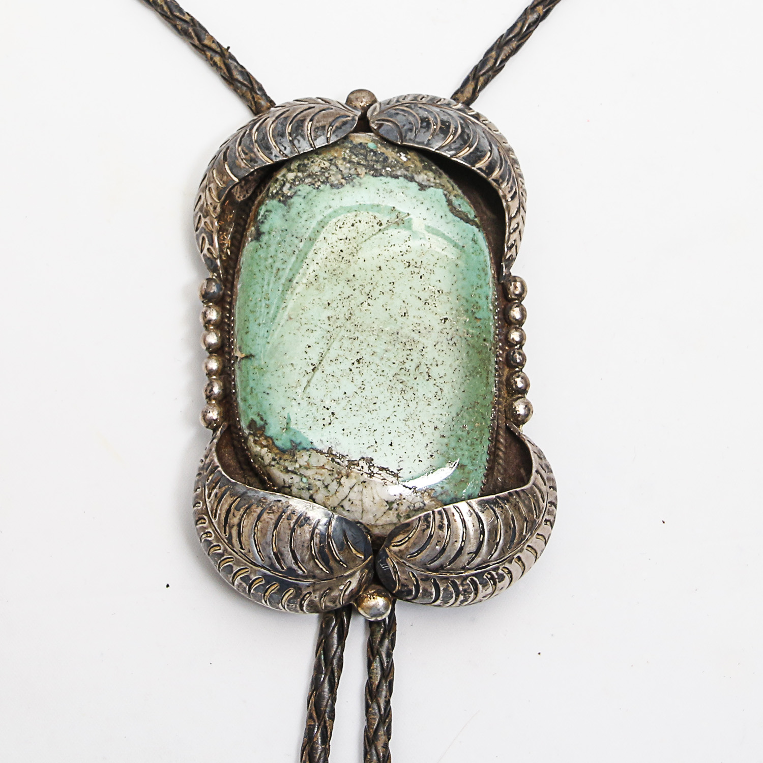 Vintage Navajo Style Sterling Silver Turquois Bolo Tie