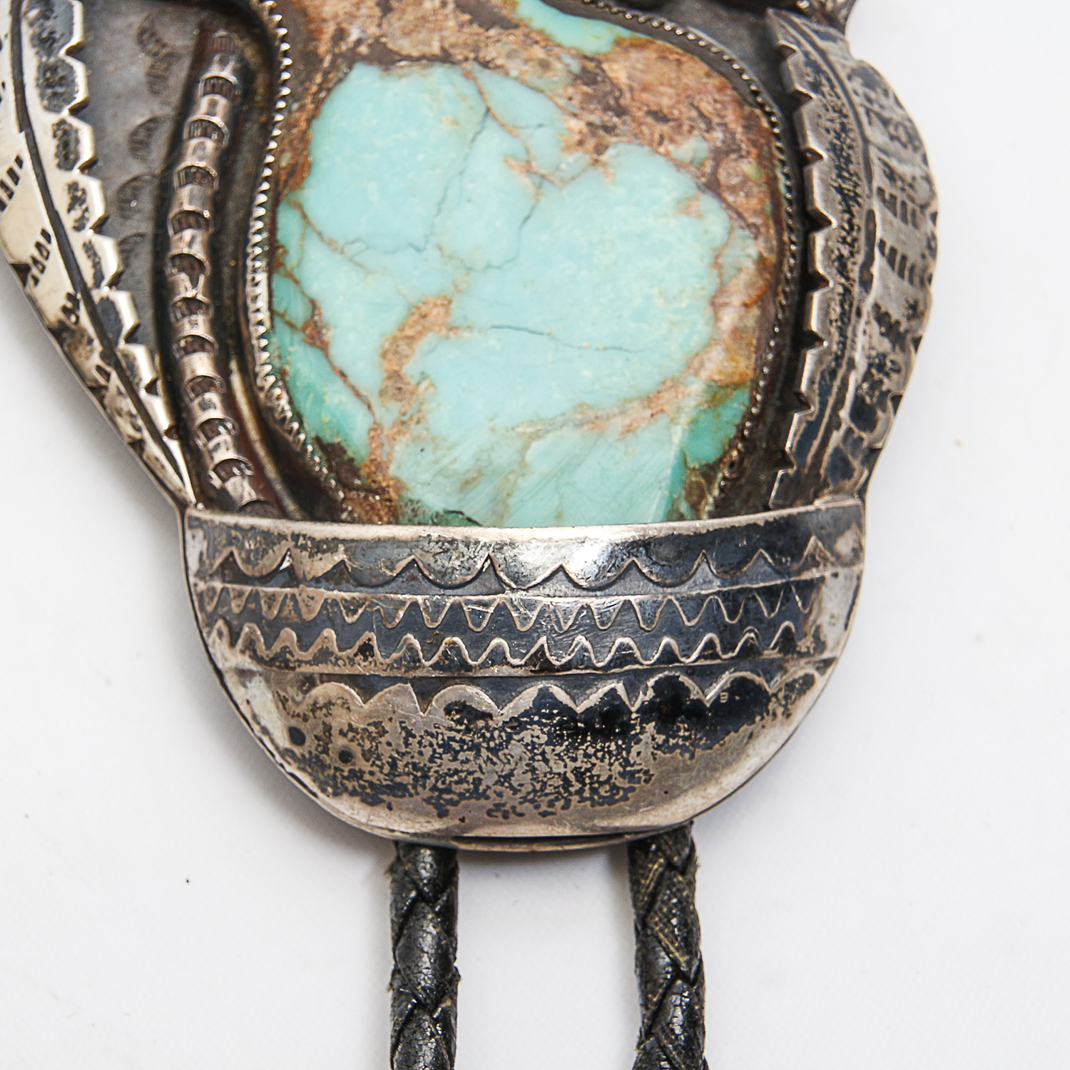 Navajo Style Sterling Silver Turquoise and Coral Bolo Tie