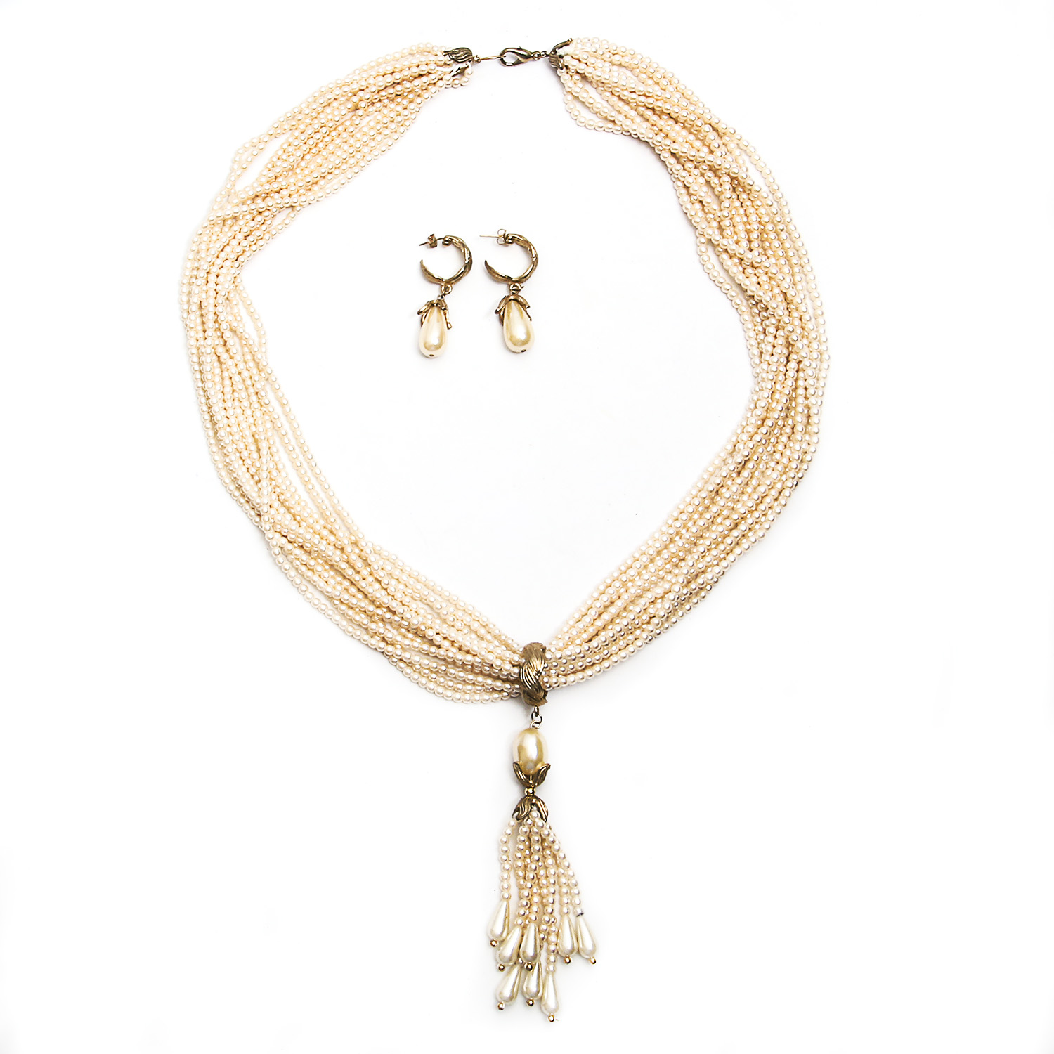 Vintage Carol Dauplaise Costume Pearl Necklace and Earrings Set