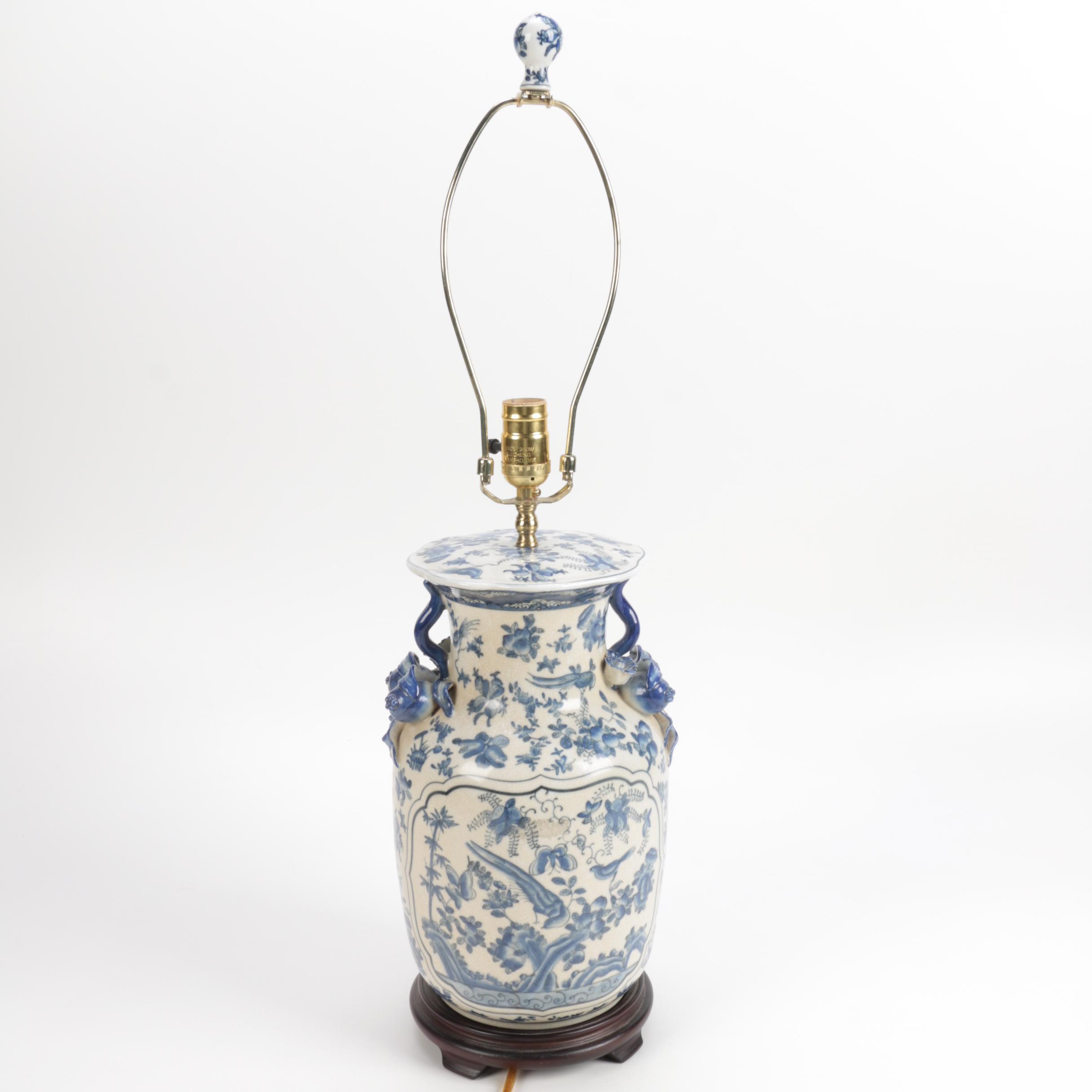 Blue and White Urn Style Ceramic Lamp