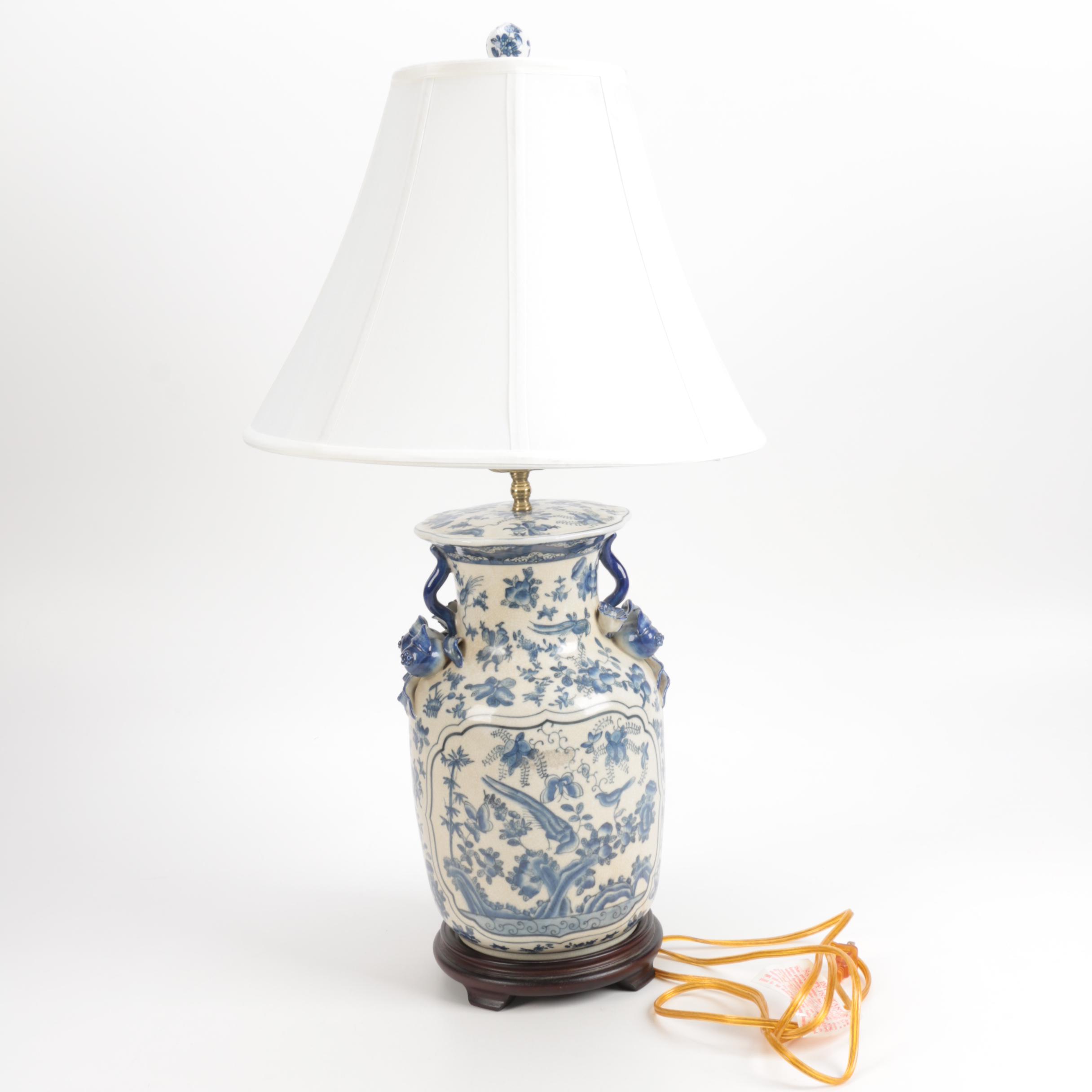 Blue and White Urn Style Ceramic Lamp