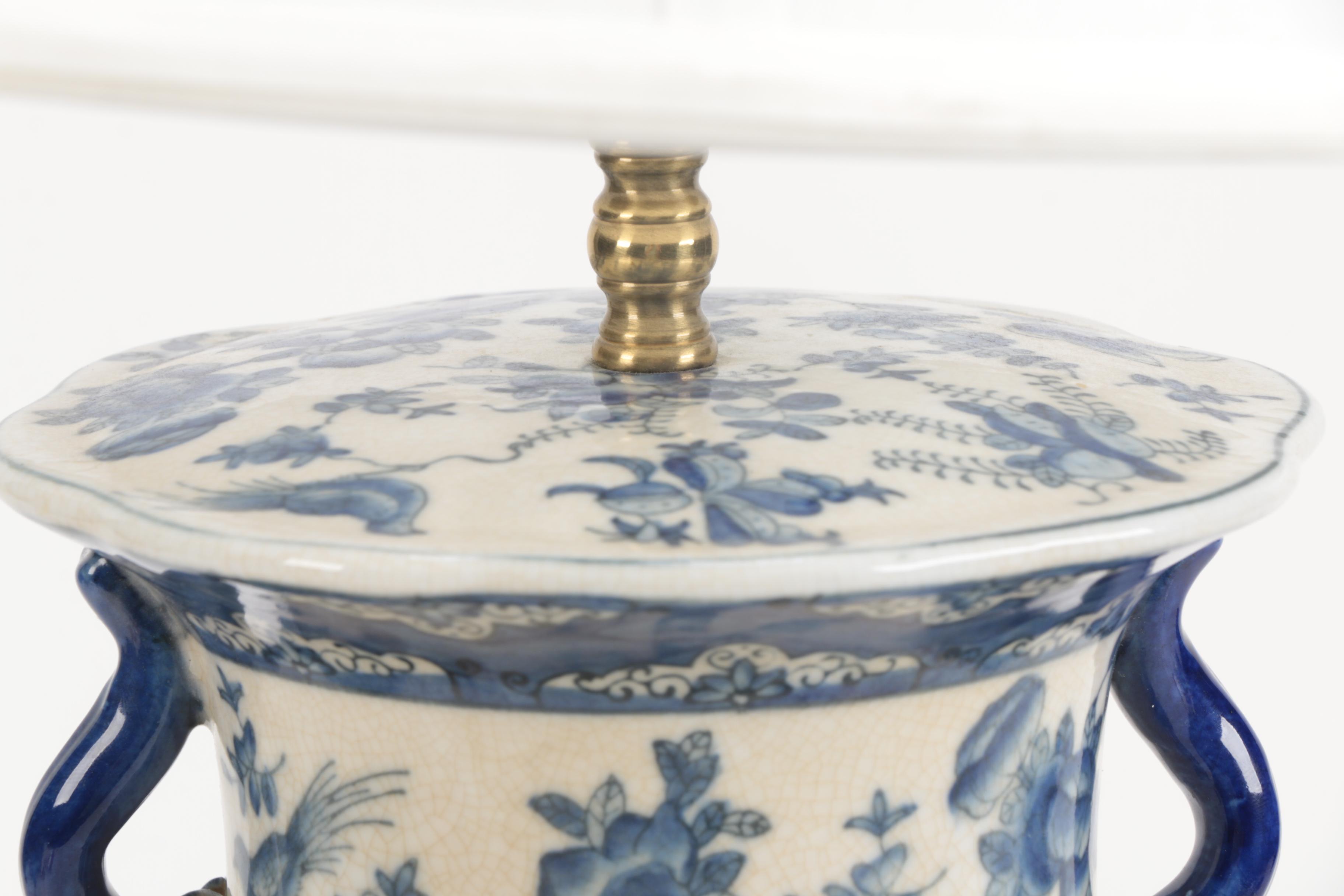 Blue and White Urn Style Ceramic Lamp