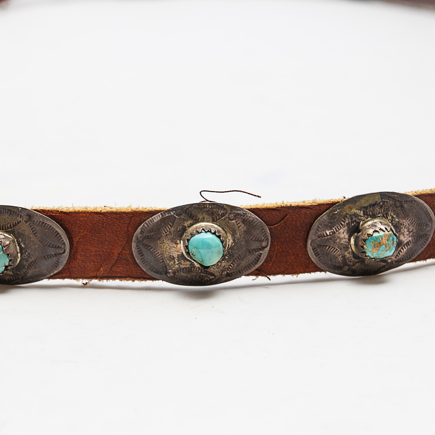 Vintage Leather Hat Band with 800 Silver and Howlite Inlay
