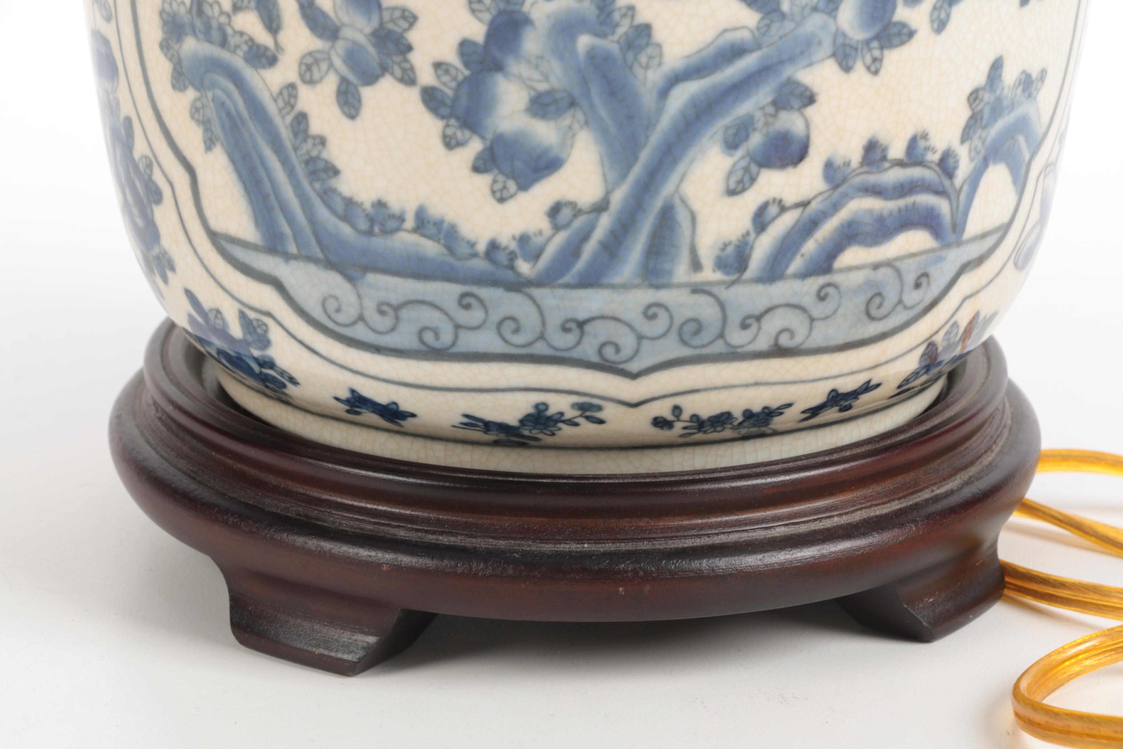 Blue and White Urn Style Ceramic Lamp