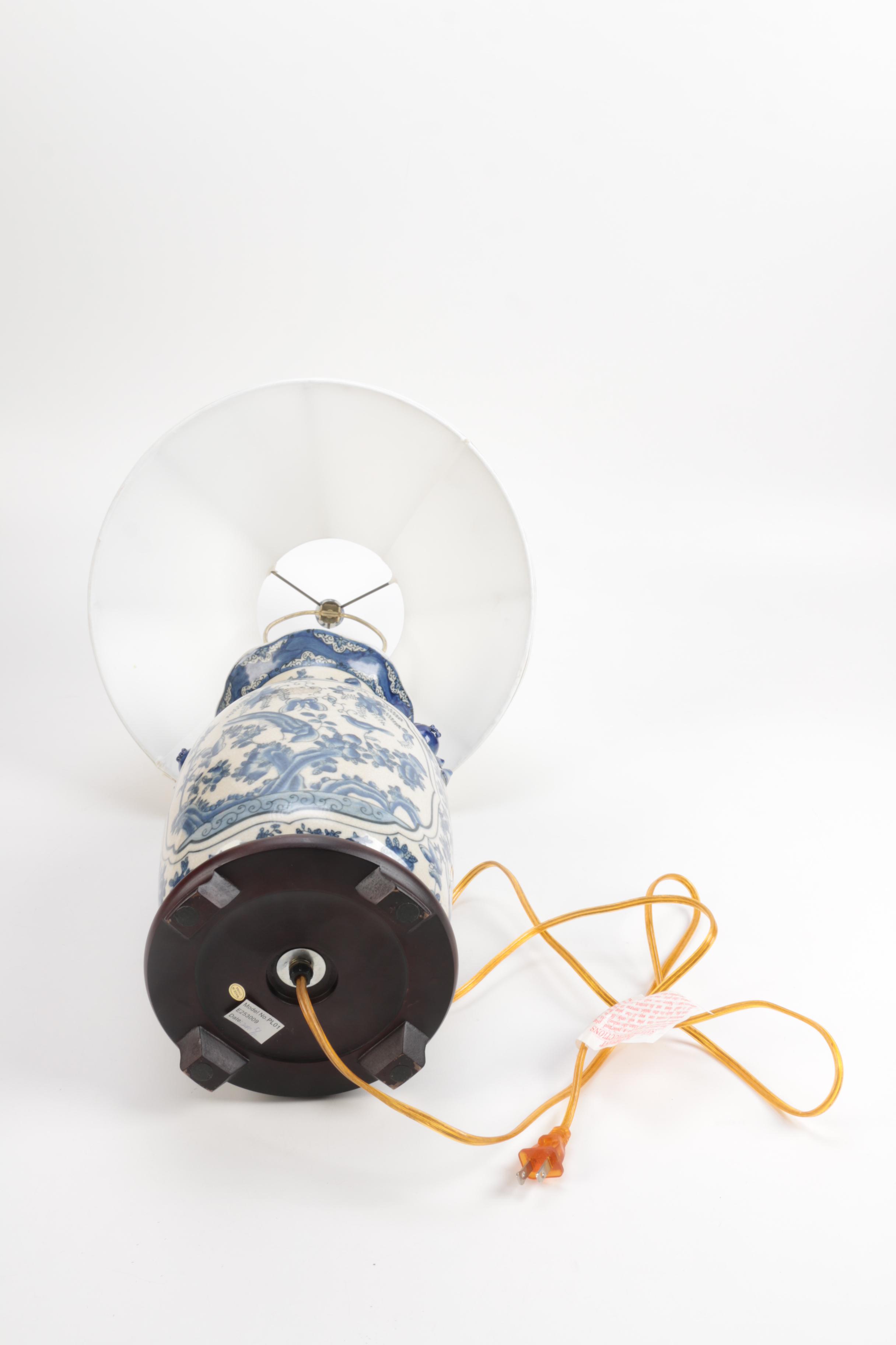 Blue and White Urn Style Ceramic Lamp