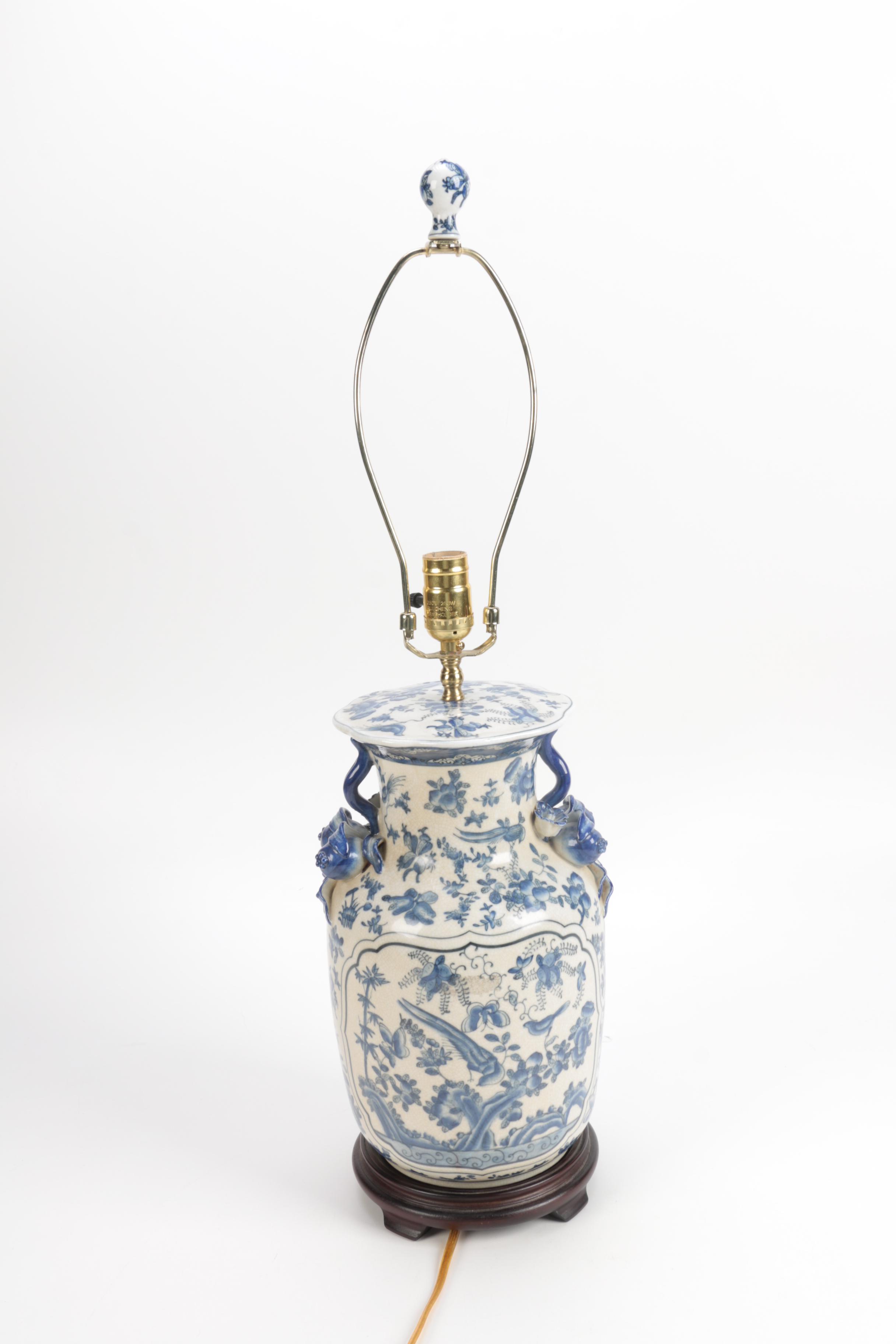 Blue and White Urn Style Ceramic Lamp