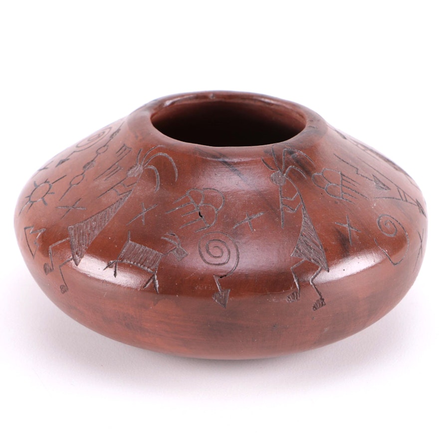 Don Lee Navajo Burnished Carved Stoneware Vessel