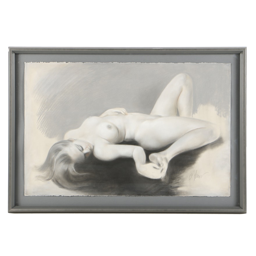 Charcoal Drawing on Paper Nude Woman