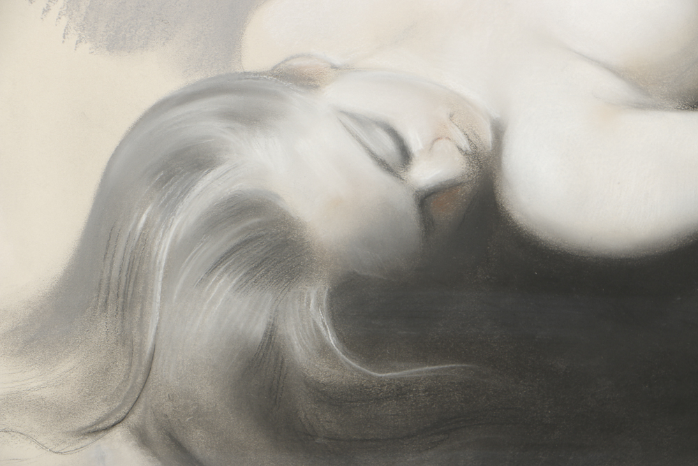 Charcoal Drawing on Paper Nude Woman