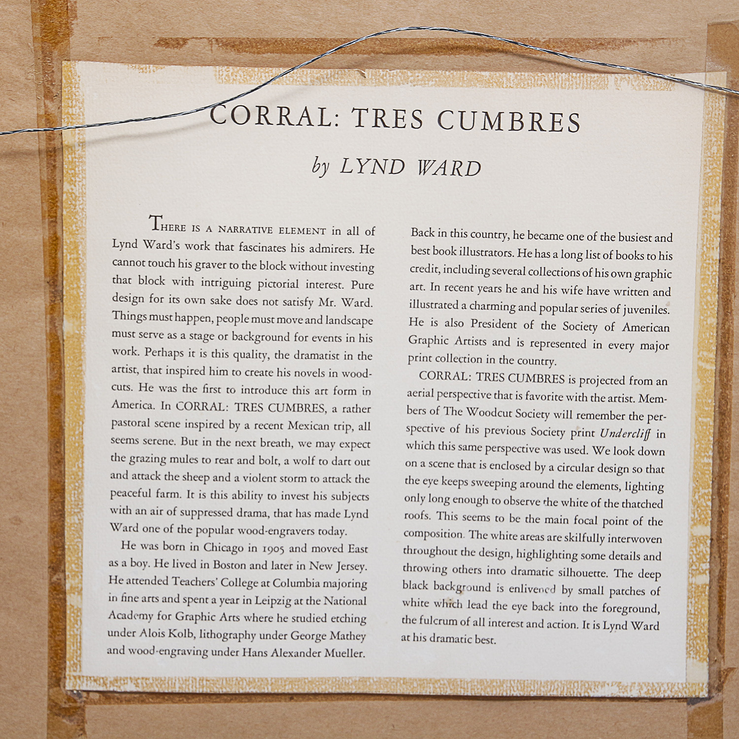 Lynd Ward Original Woodblock Print "Corral: Tres Cumbres"