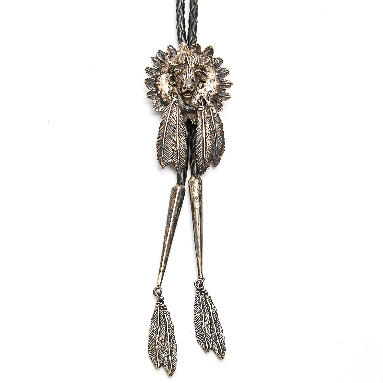Signed Sterling Silver Native American Style Buffalo Bolo Tie