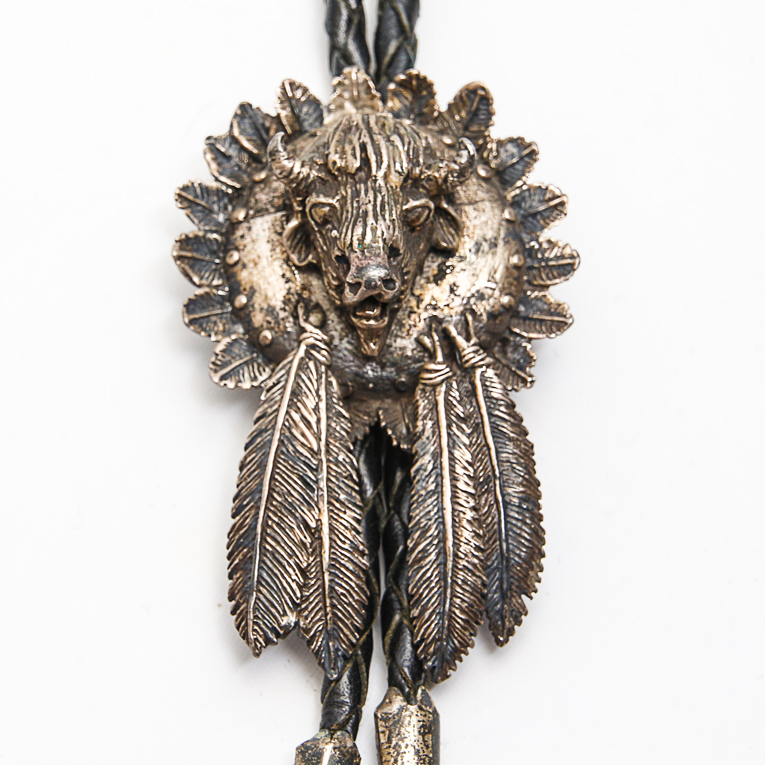 Signed Sterling Silver Native American Style Buffalo Bolo Tie