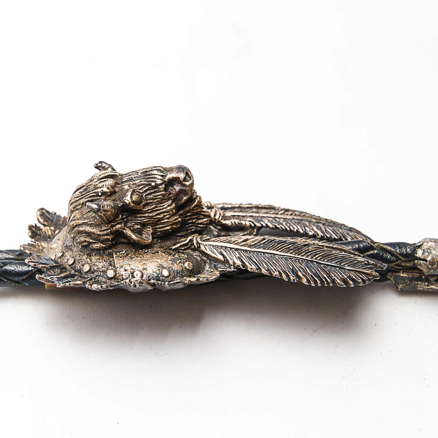 Signed Sterling Silver Native American Style Buffalo Bolo Tie