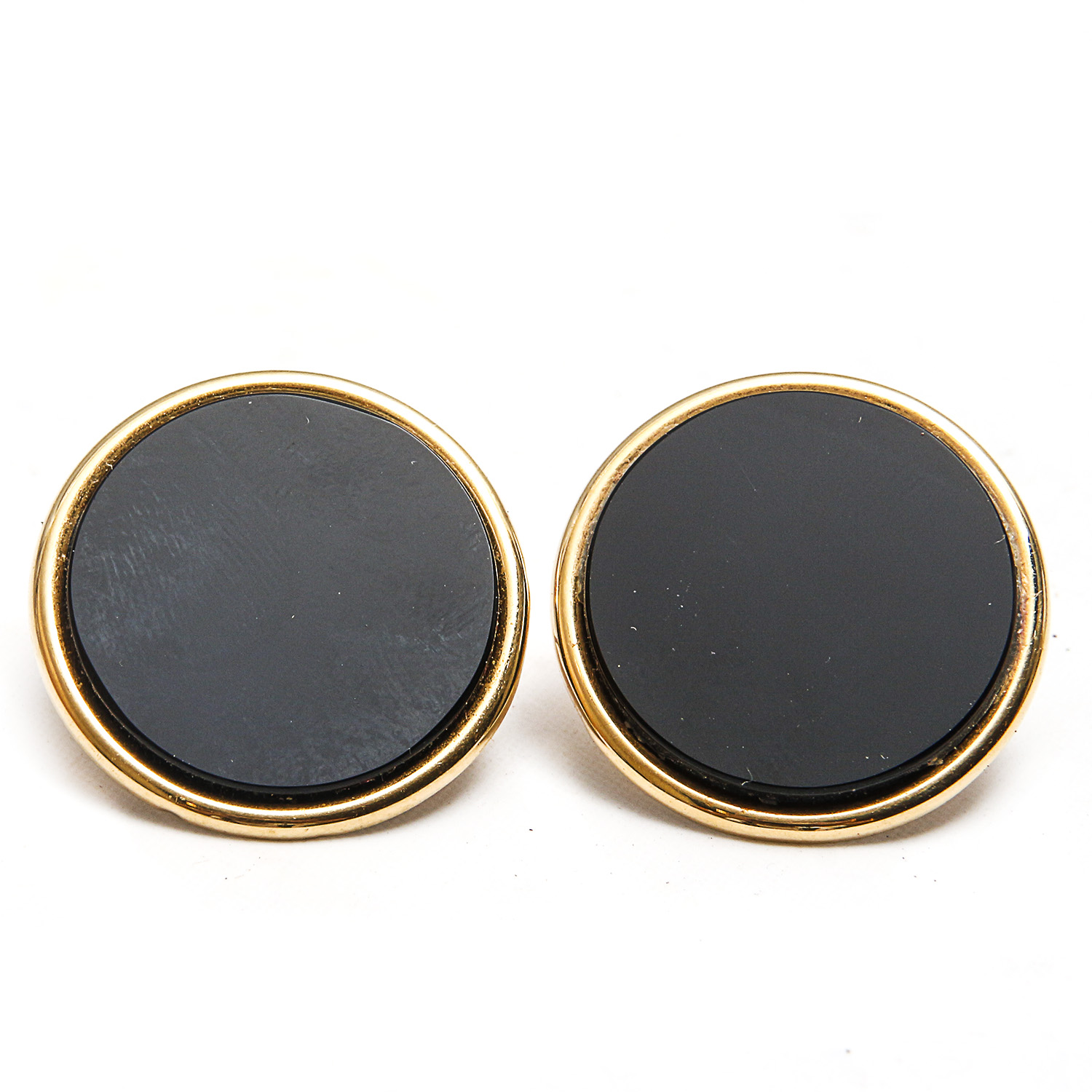 Round 14K Yellow Gold and Onyx Earrings