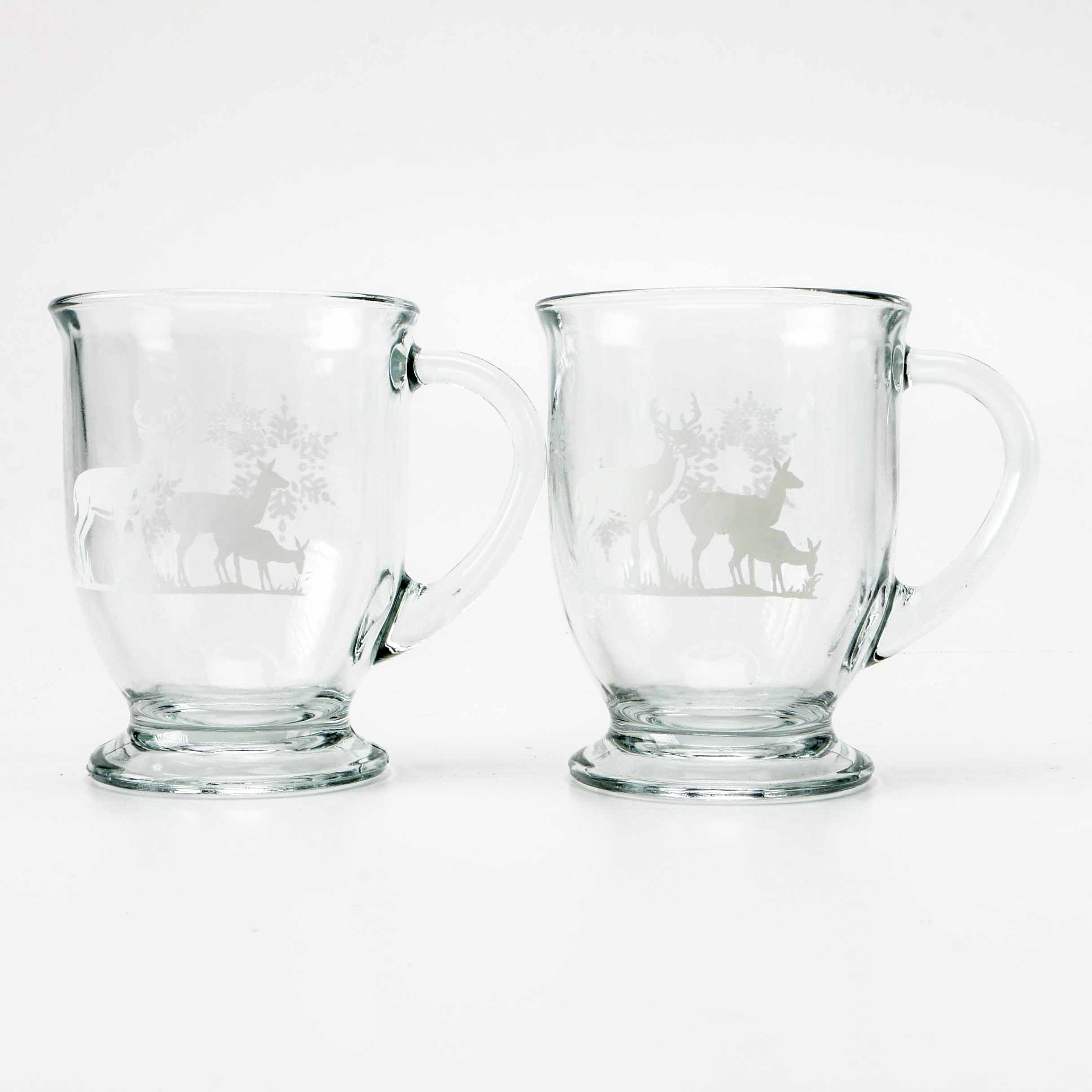Anchor Hocking Glass Mug Set With Snowflake and Deer Design